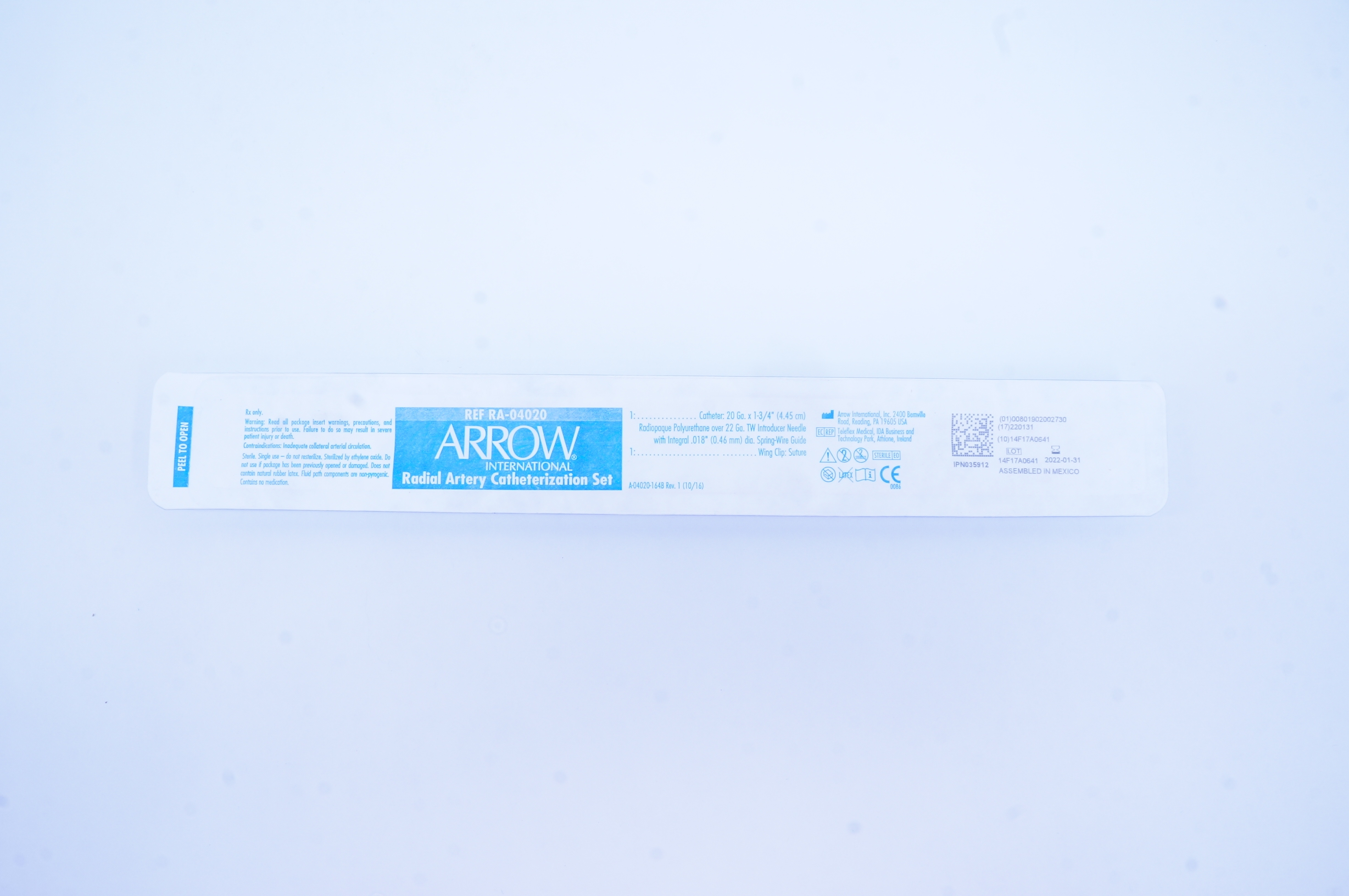 Arrow RA-04020 Radial Artery Catheterization Set 20Ga x 1-3/4 inch