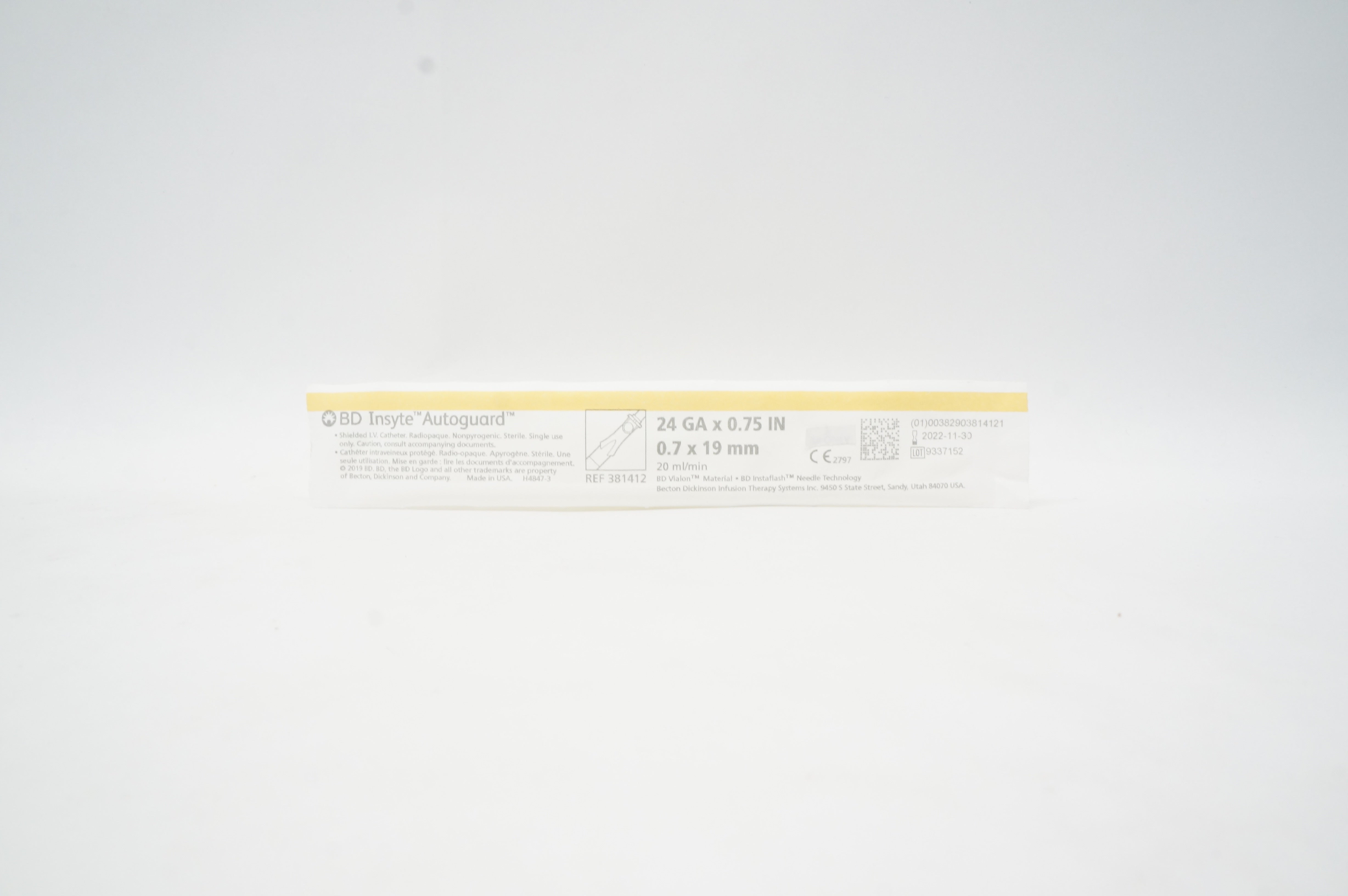BD 381412 BD Insyte Autoguard Shielded I.V. Cath. 24Ga x 0.75 inch