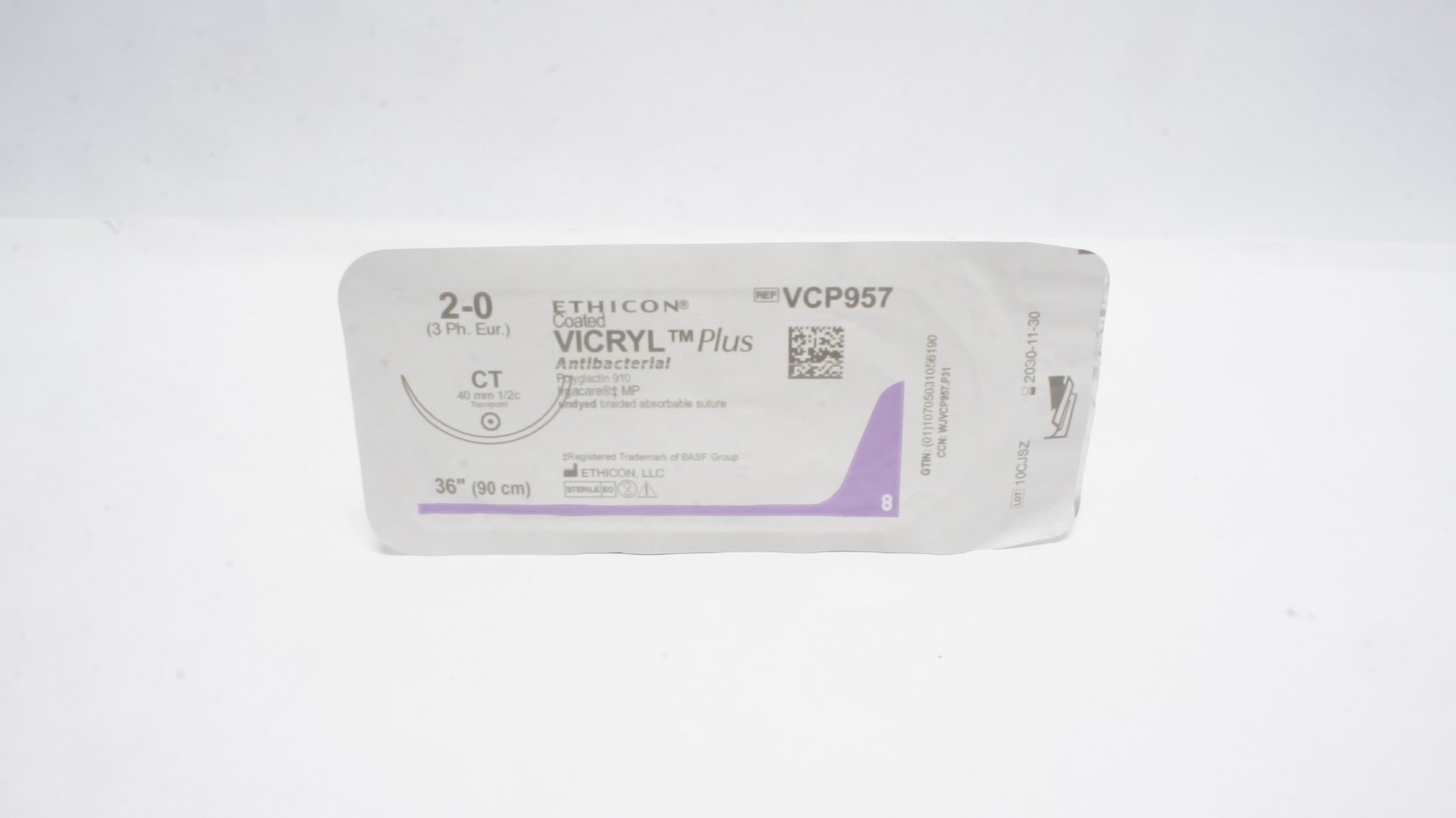 Ethicon VCP957 Coated VICRYL Plus Suture 2-0 36" Undyed