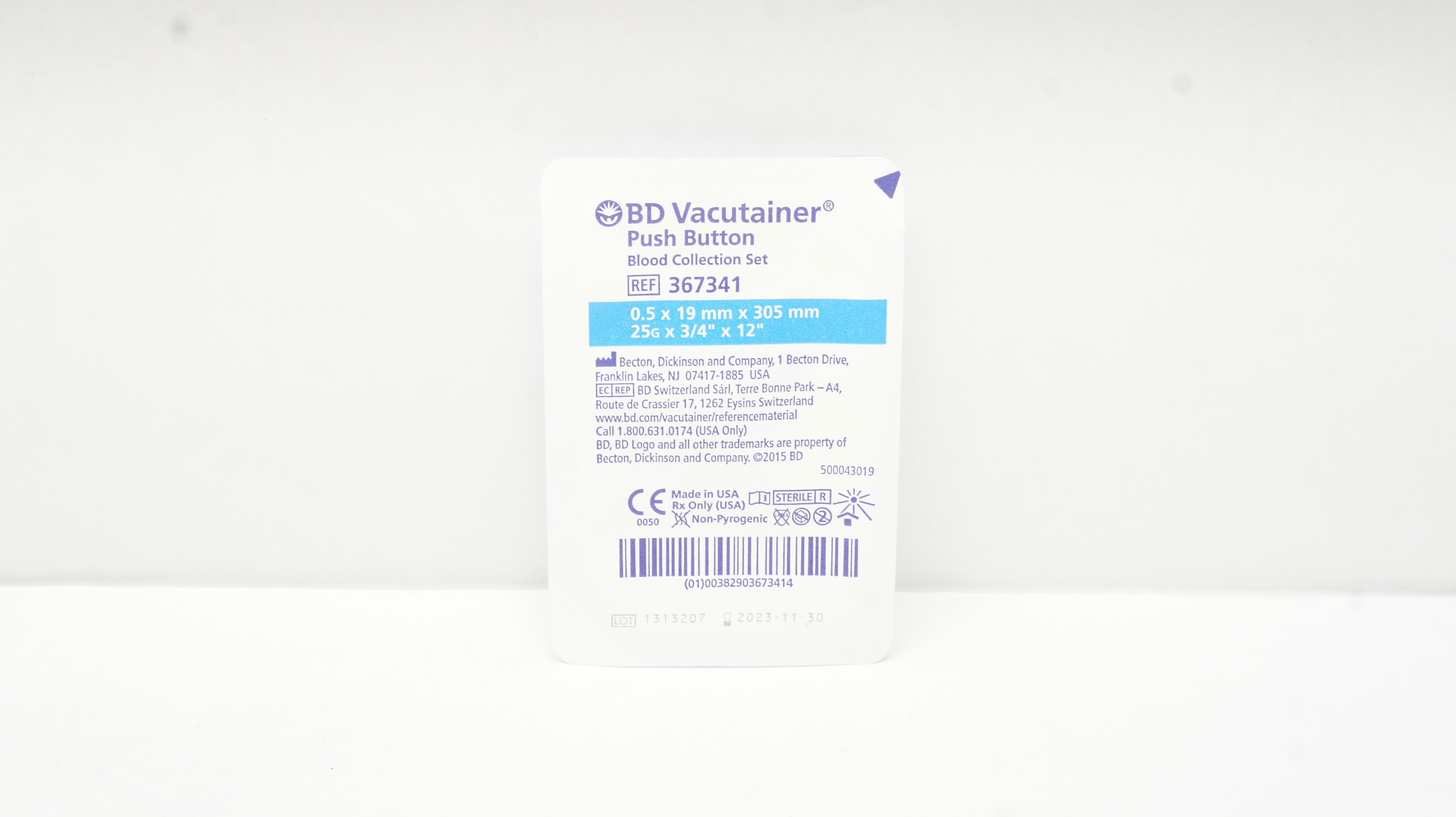 BD 367341 Vacutainer Push Button Blood Collection Set 25G x 3/4inch x 12inch (x)