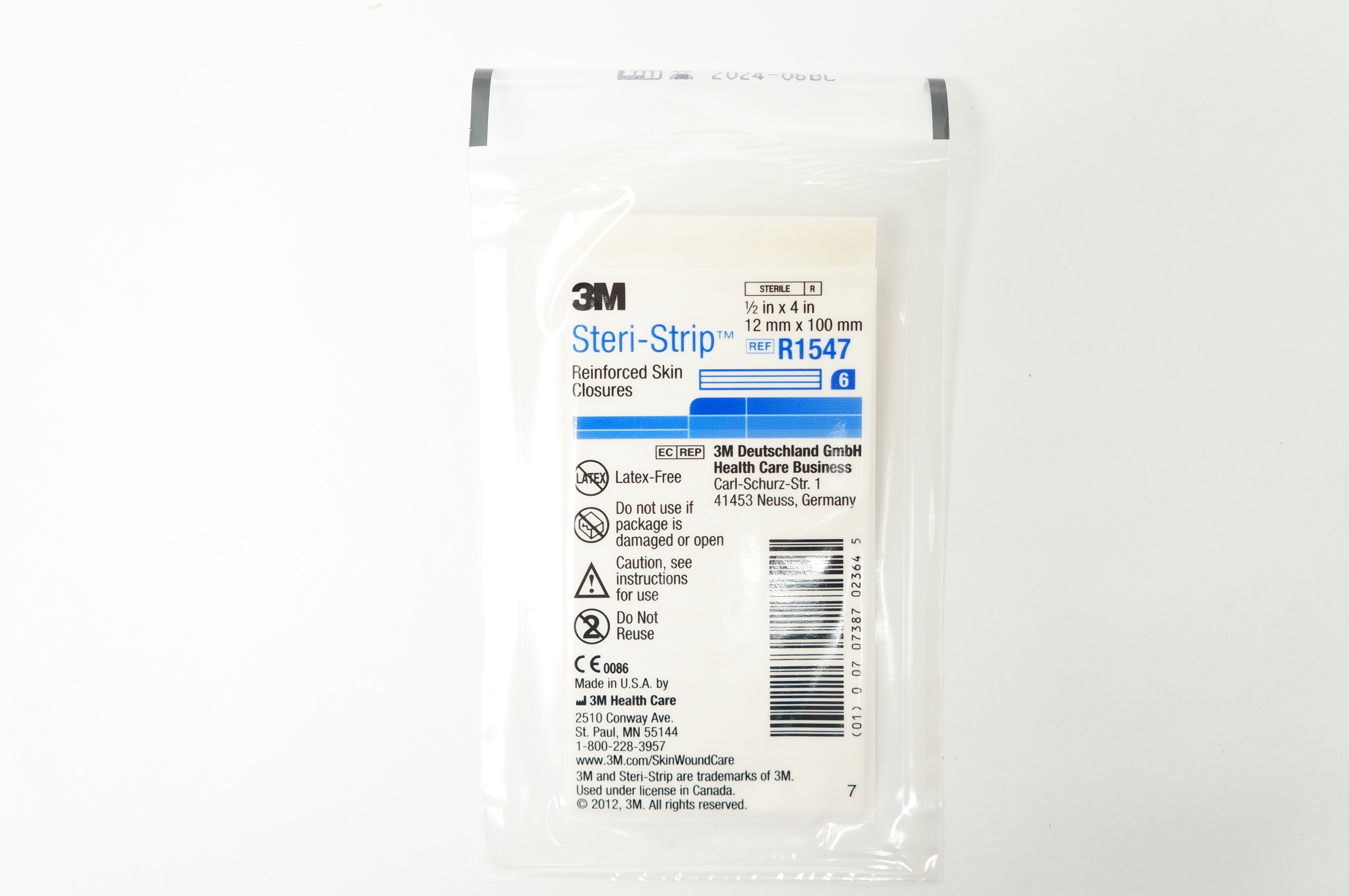 3M R1547 Steri-Strip Reinforced Skin Closures 1/2 inch x 4 inch - Pack of 6