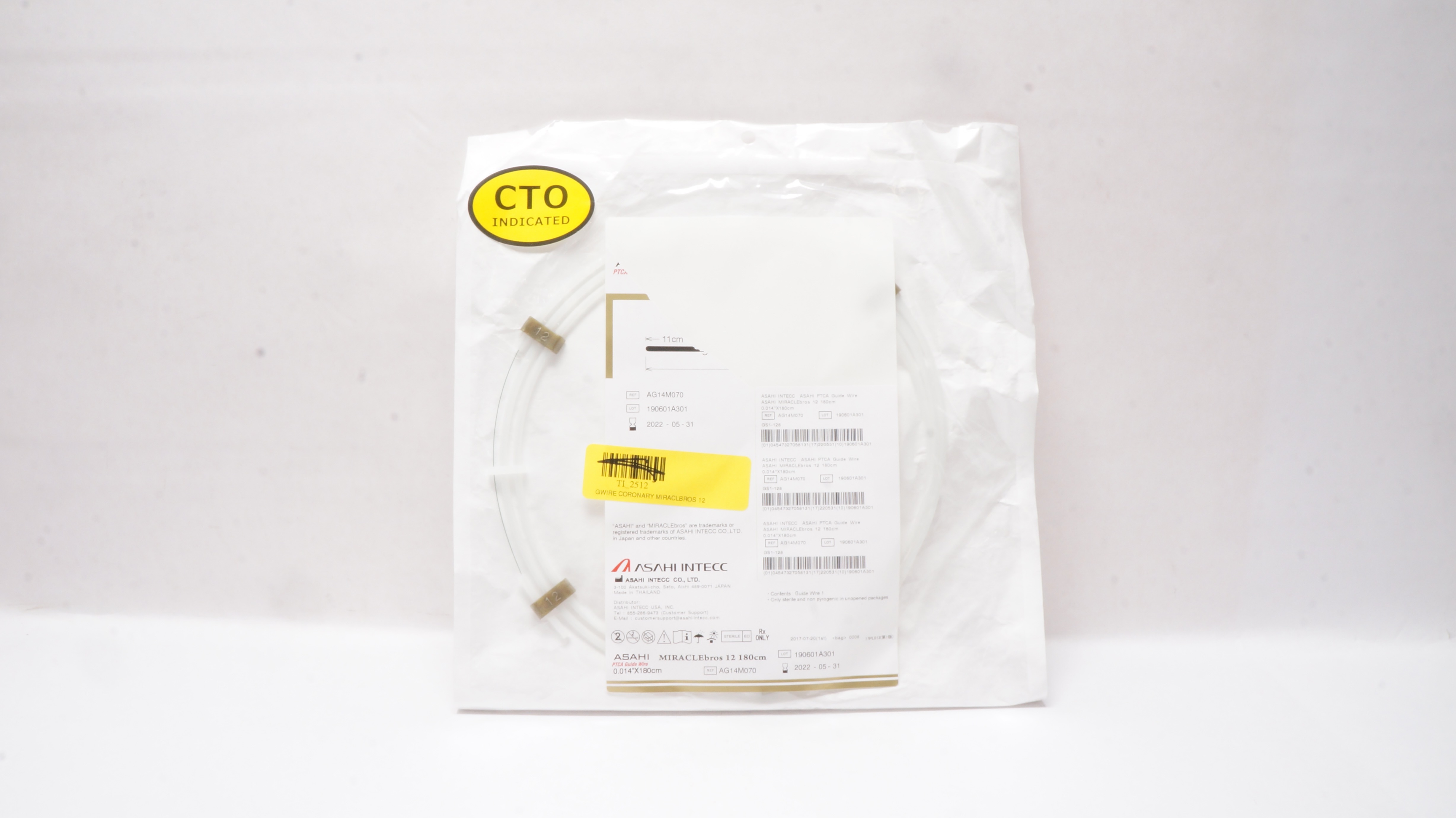Asahi Intecc AG14M070 MIRACLEbros 12 PTCA Guide Wire, 0.014in. x180cm. (x)