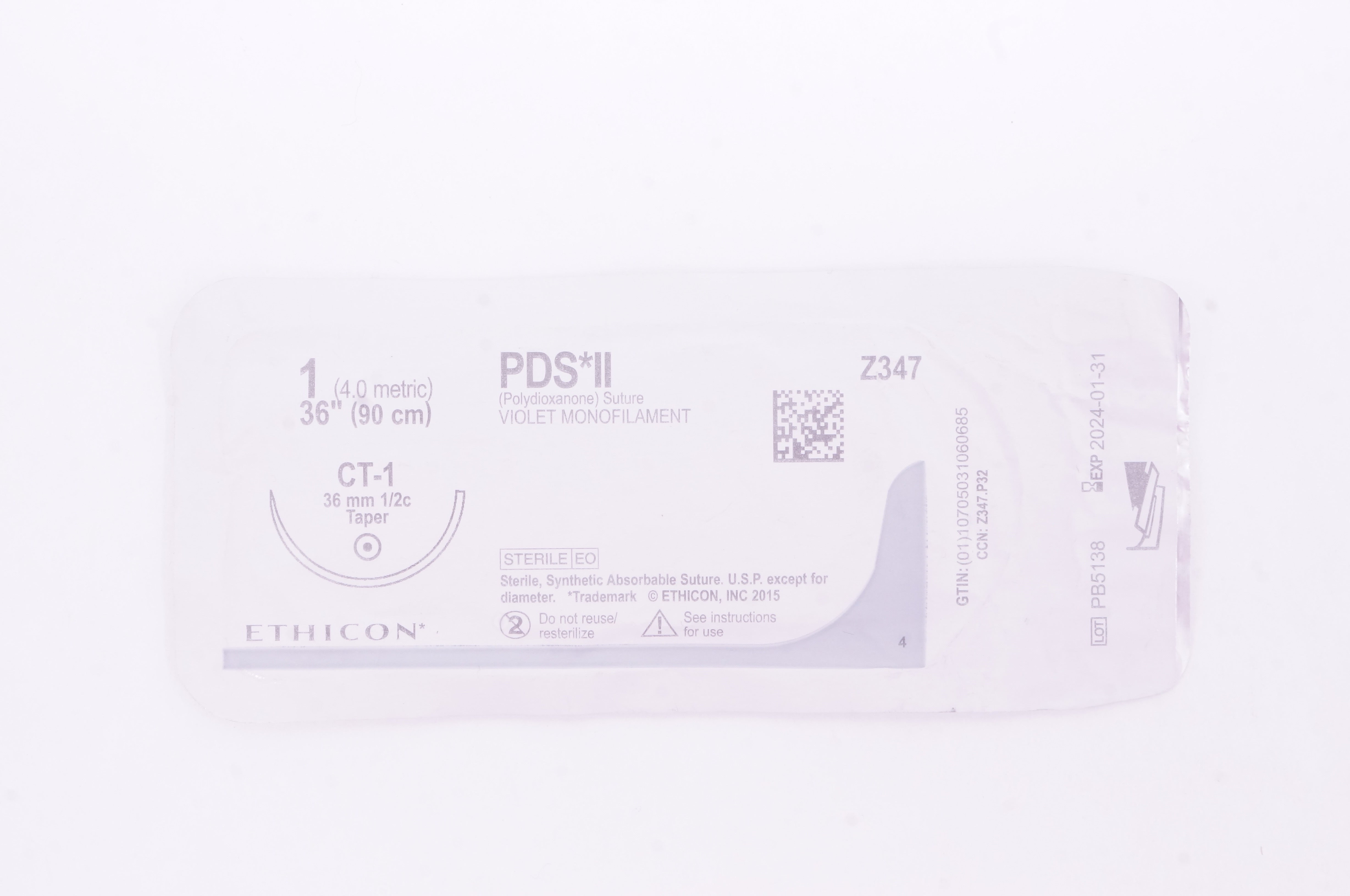 Ethicon Z347 1 PDS II, CT-1, 36mm 1/2c Taper, 36inch