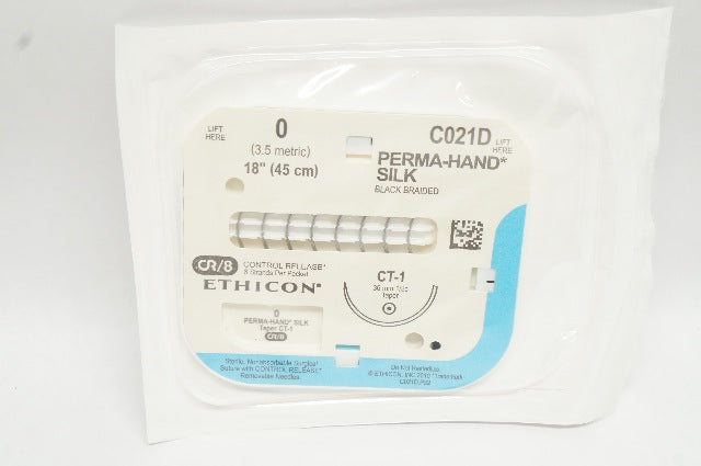 Ethicon C021D 0 PERMA-HAND SILK, CT-1 36mm 1/2c Taper, Black Braided, 18In
