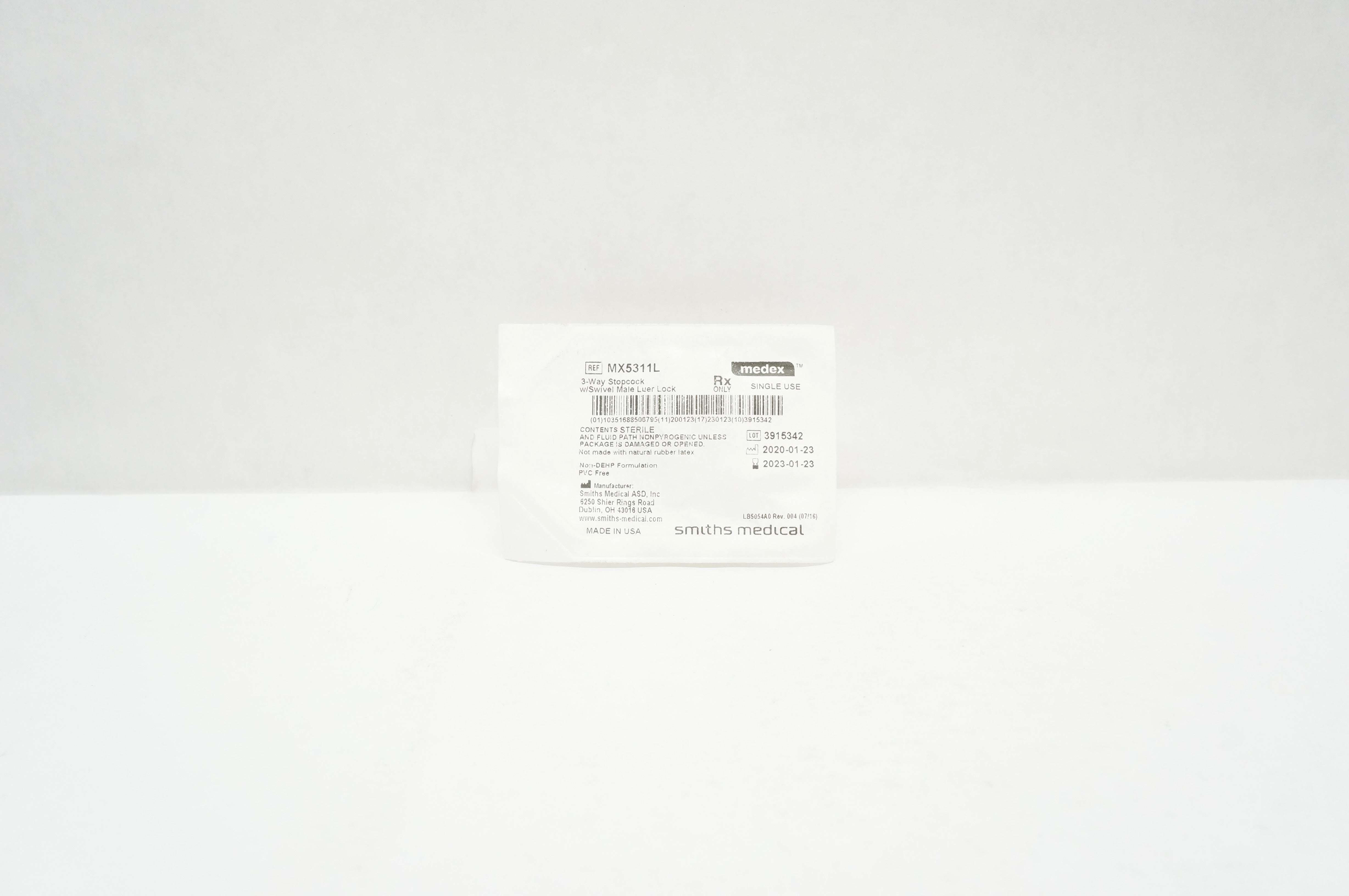Smiths Medical MX5311L Medex 3-Way Stopcock with Swivel Male Luer Lock (x)