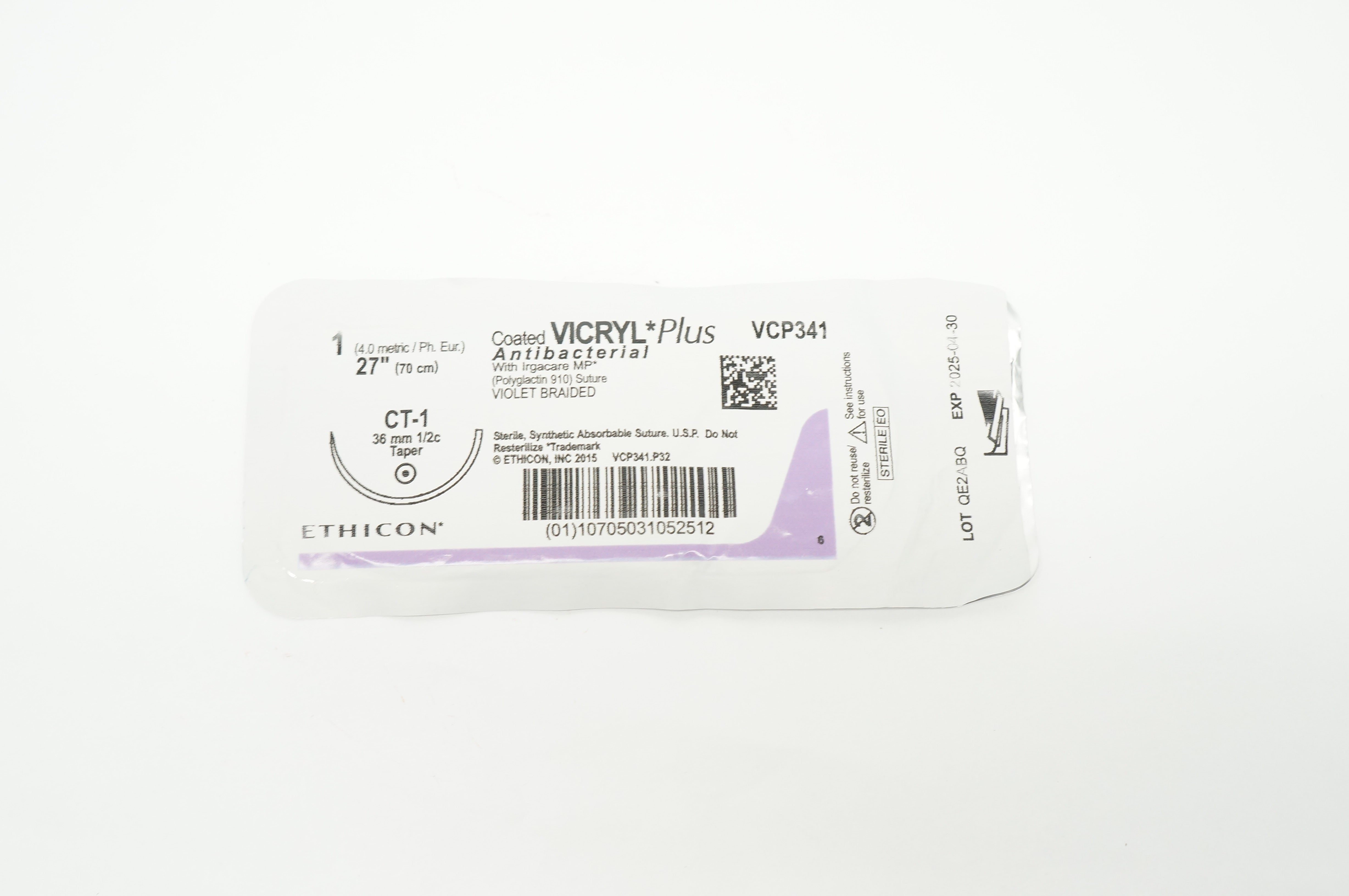 Ethicon VCP341 1 VICRYL Plus CT-1 36mm 1/2c Taper 27inch