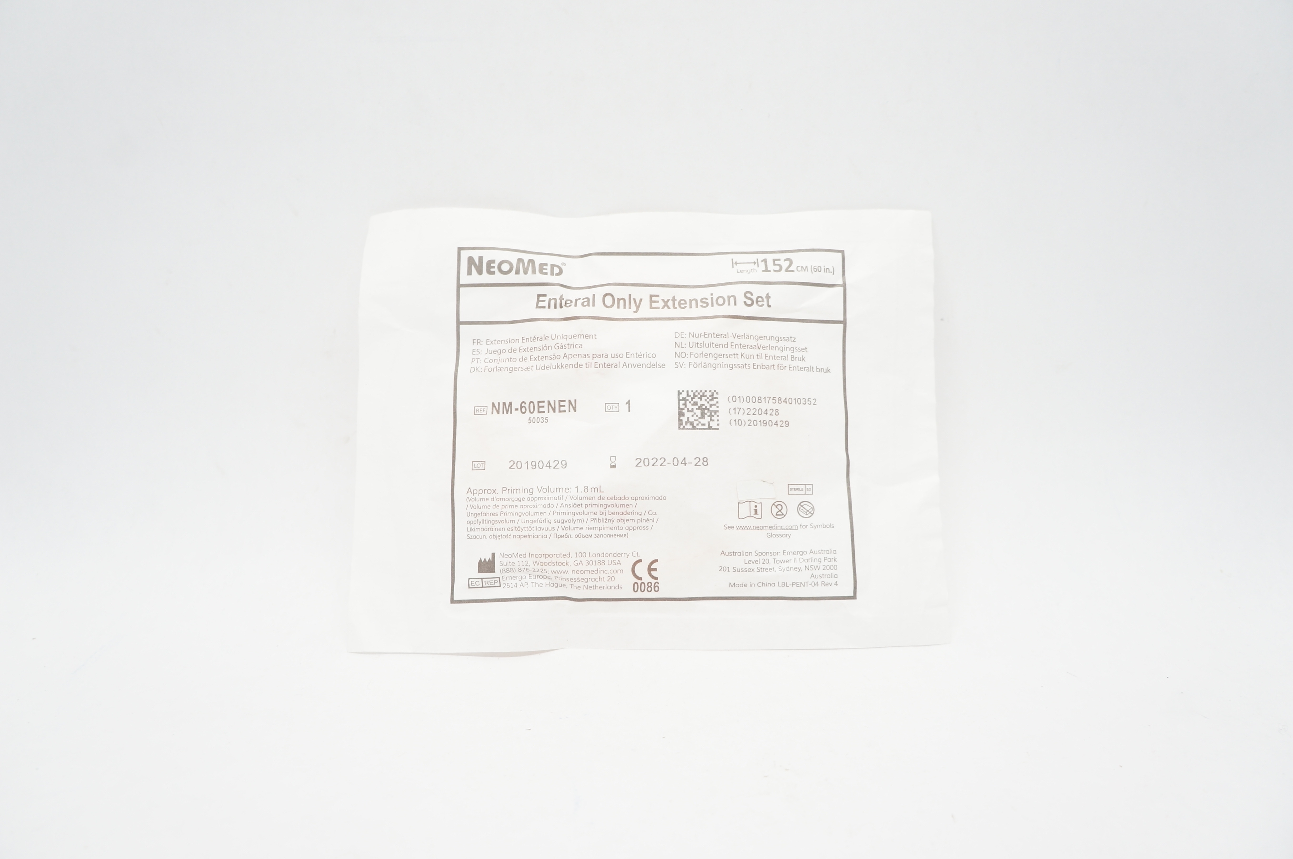 NeoMed NM-60ENEN Enteral Extension Set Approx. Priming Volume 1.8mL 60 inch