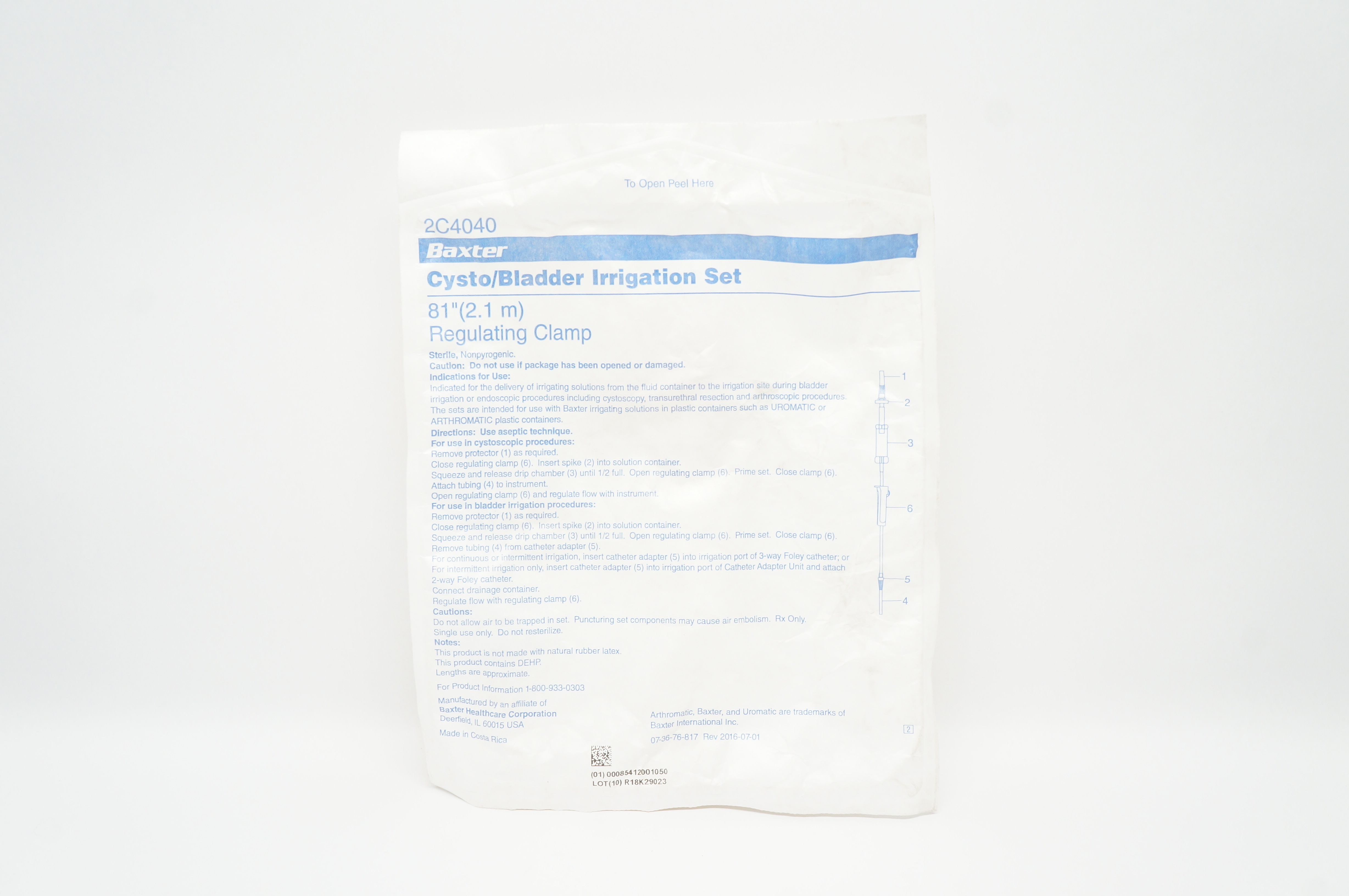 Baxter 2C4040 Cysto/Bladder Irrigation Set, Regulating Clamp, 81 inch