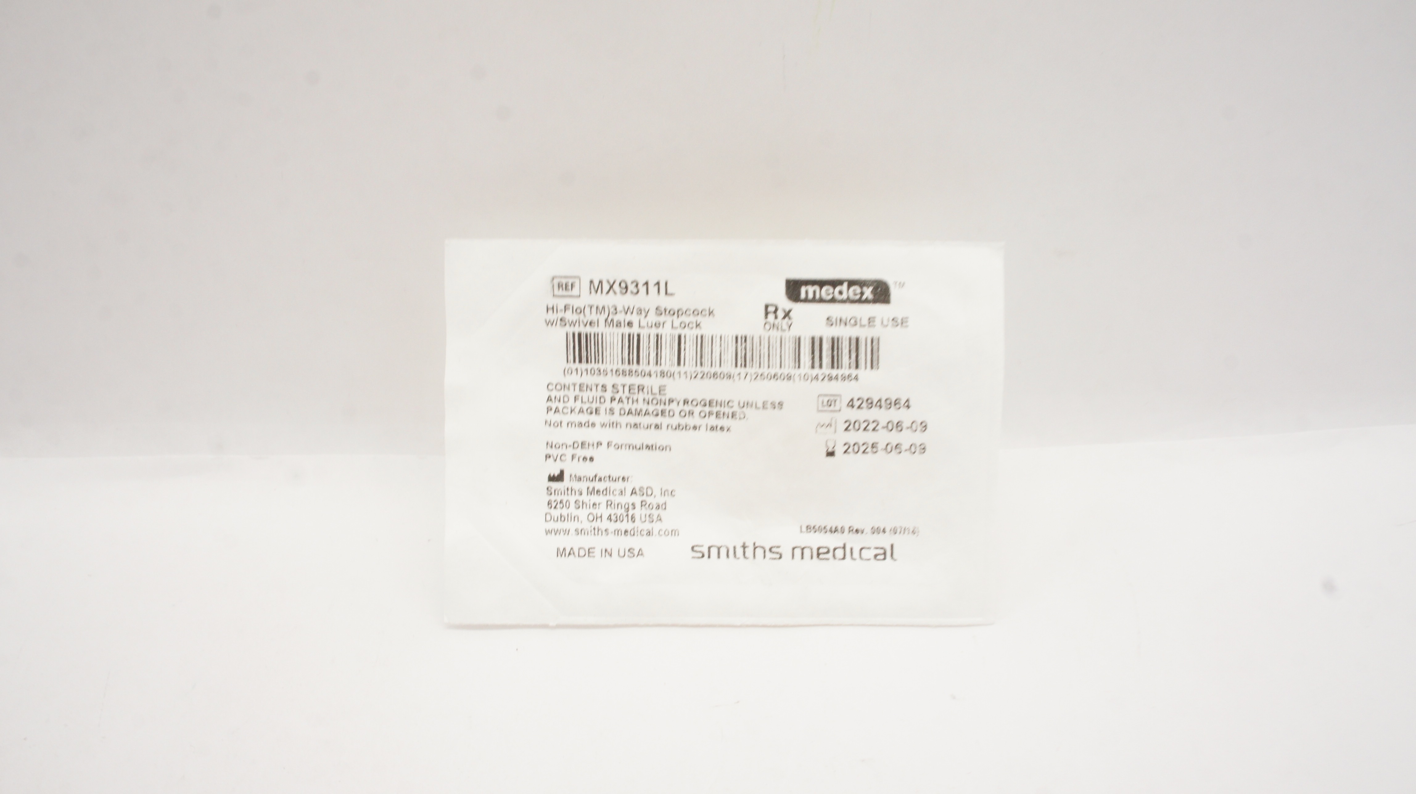Smiths Medical MX9311L Hi-Flow 3-Way Stopcock W/Swivel Male Luer Lock