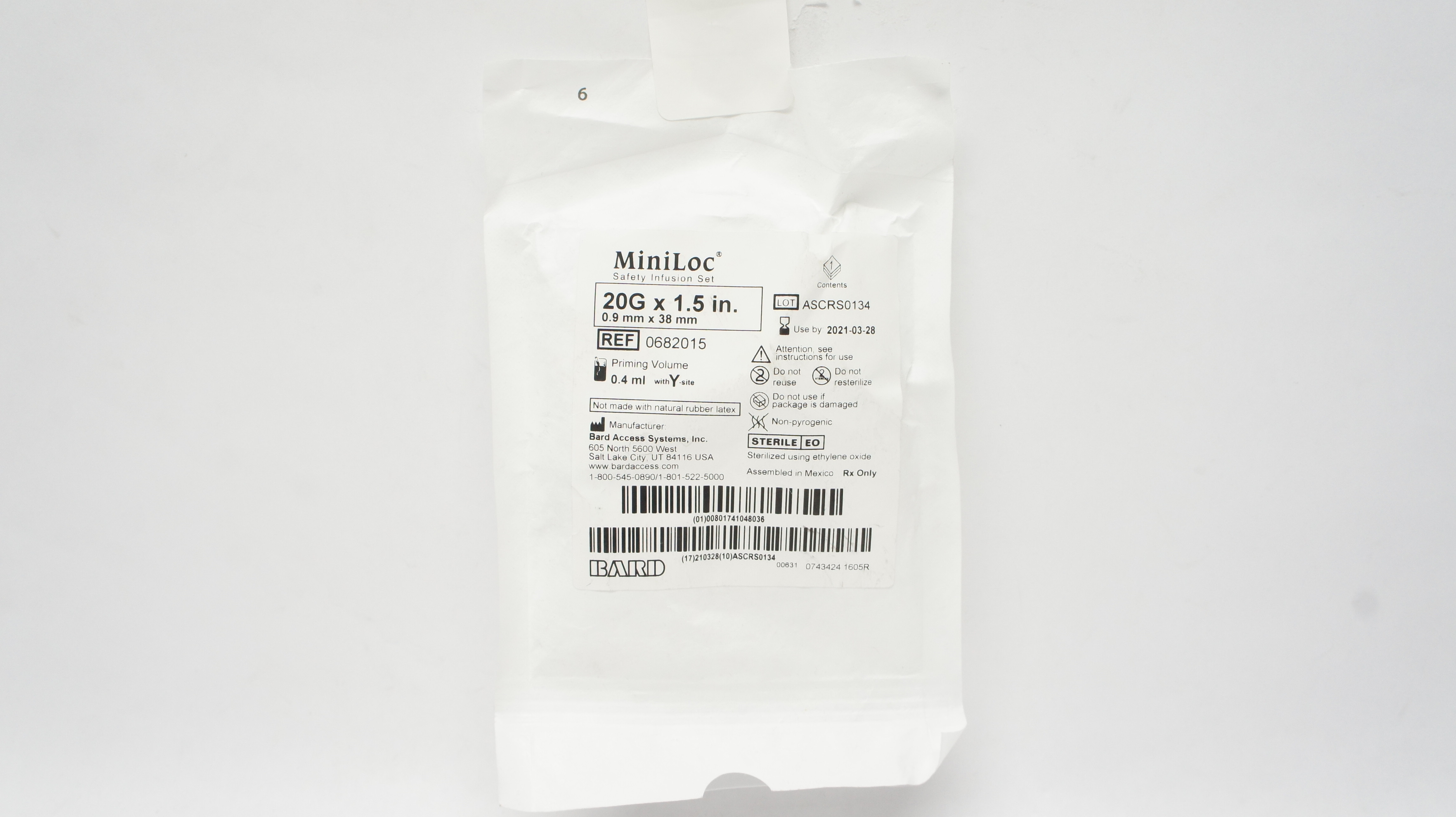 Bard 0682015 MiniLoc Safety Infusion Set 20G x 1.5inch 0.4ml (x)
