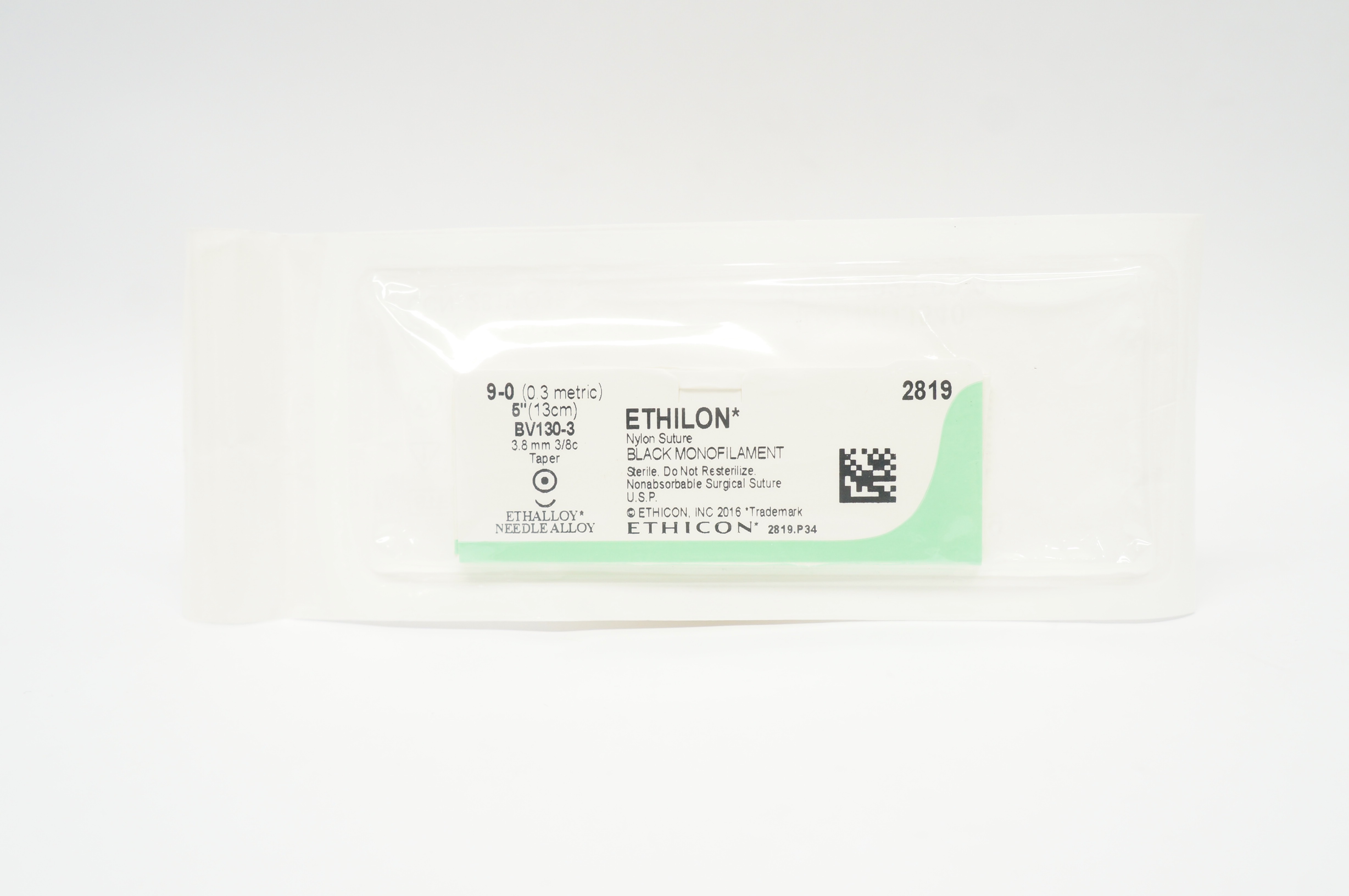 Ethicon 2819 9-0 ETHILON BV130-3 3.8mm 3/8c Taper Black Monofilament 5inch