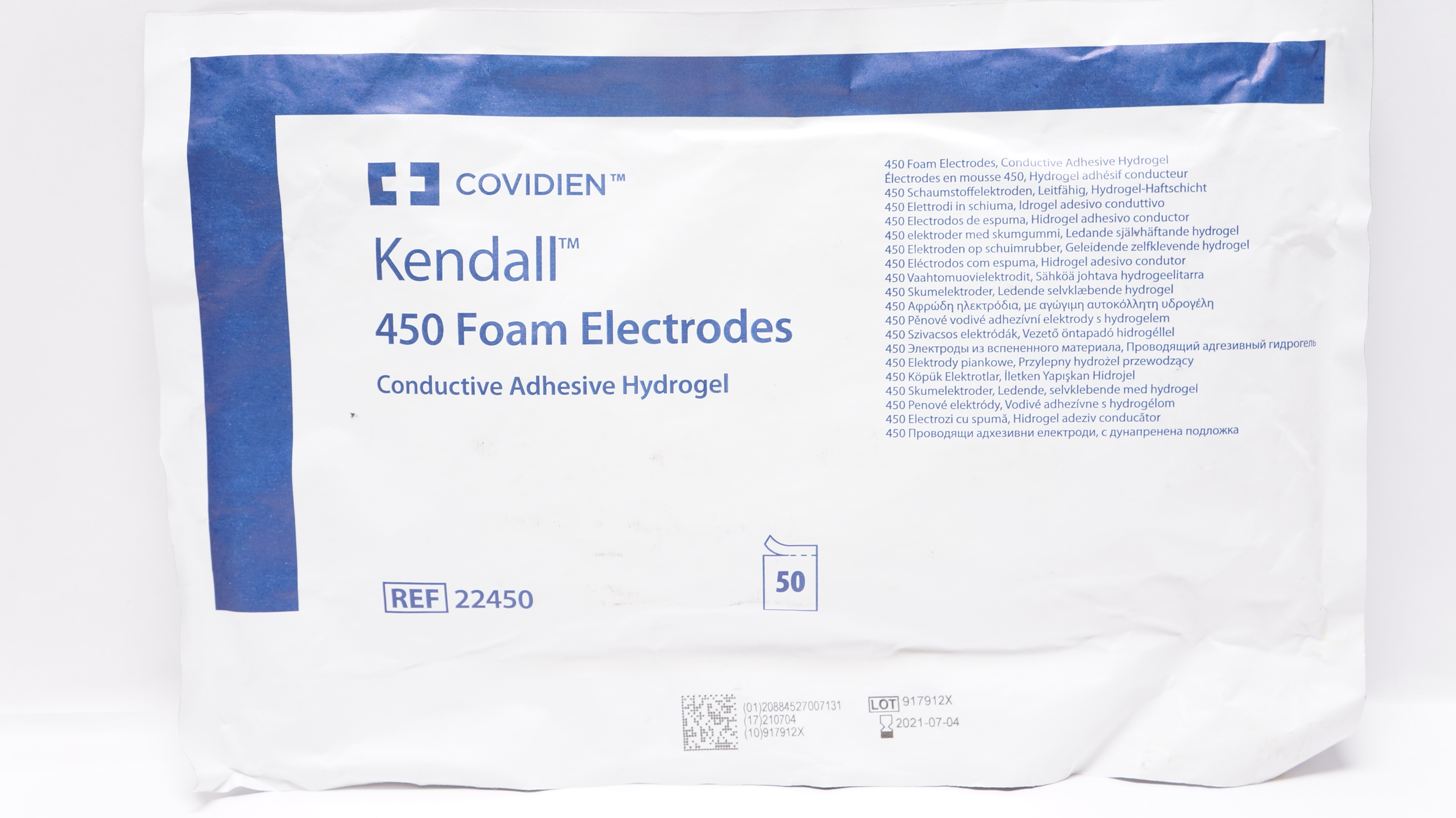 Covidien 22450 450 Foam Electrodes Conductive Adhesive Hydrogel (x) - Pack of 50