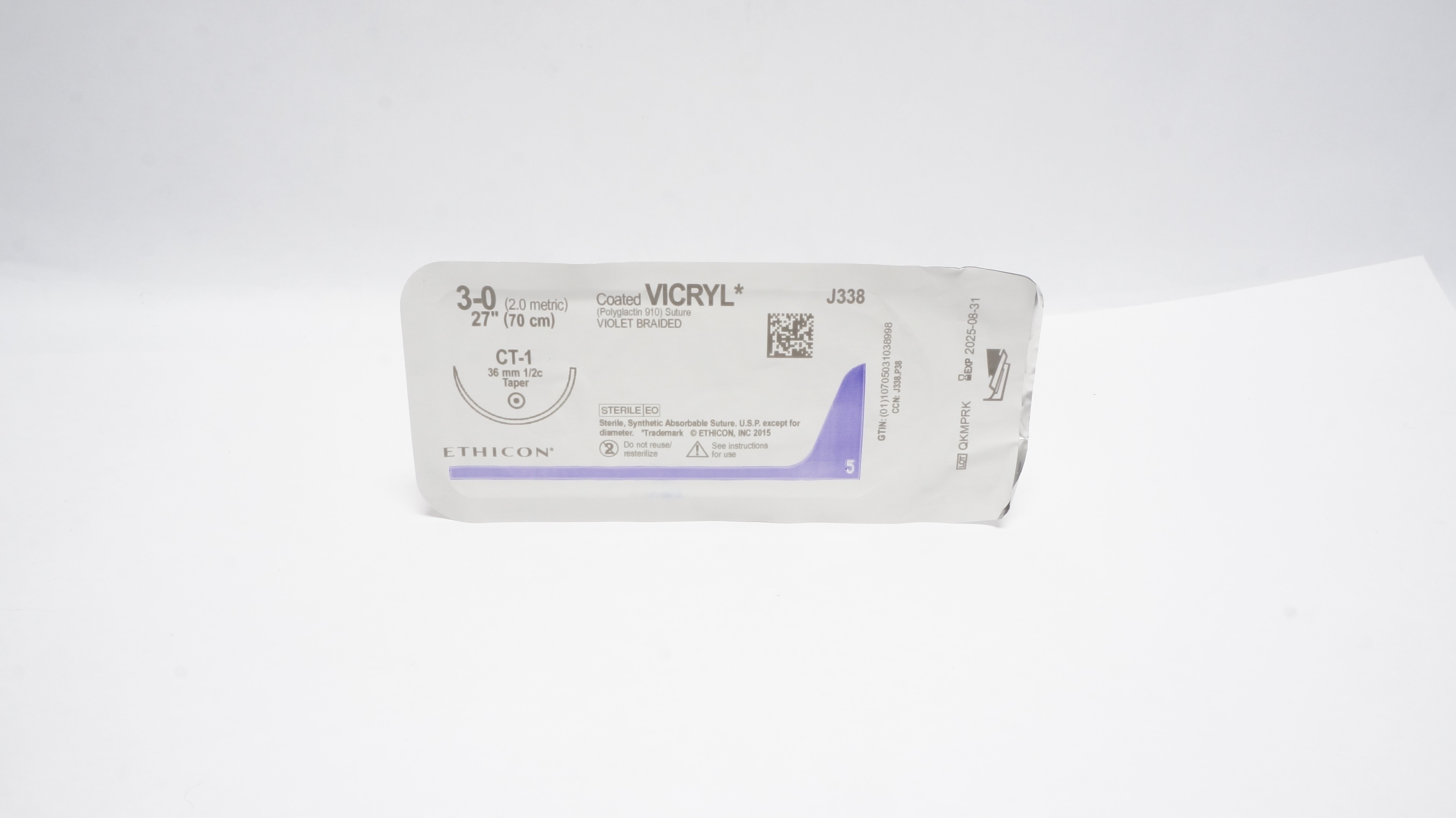 Ethicon J338 3-0 Coated VICRYL,  CT-1 36mm 1/2c Taper,  27inch (x)