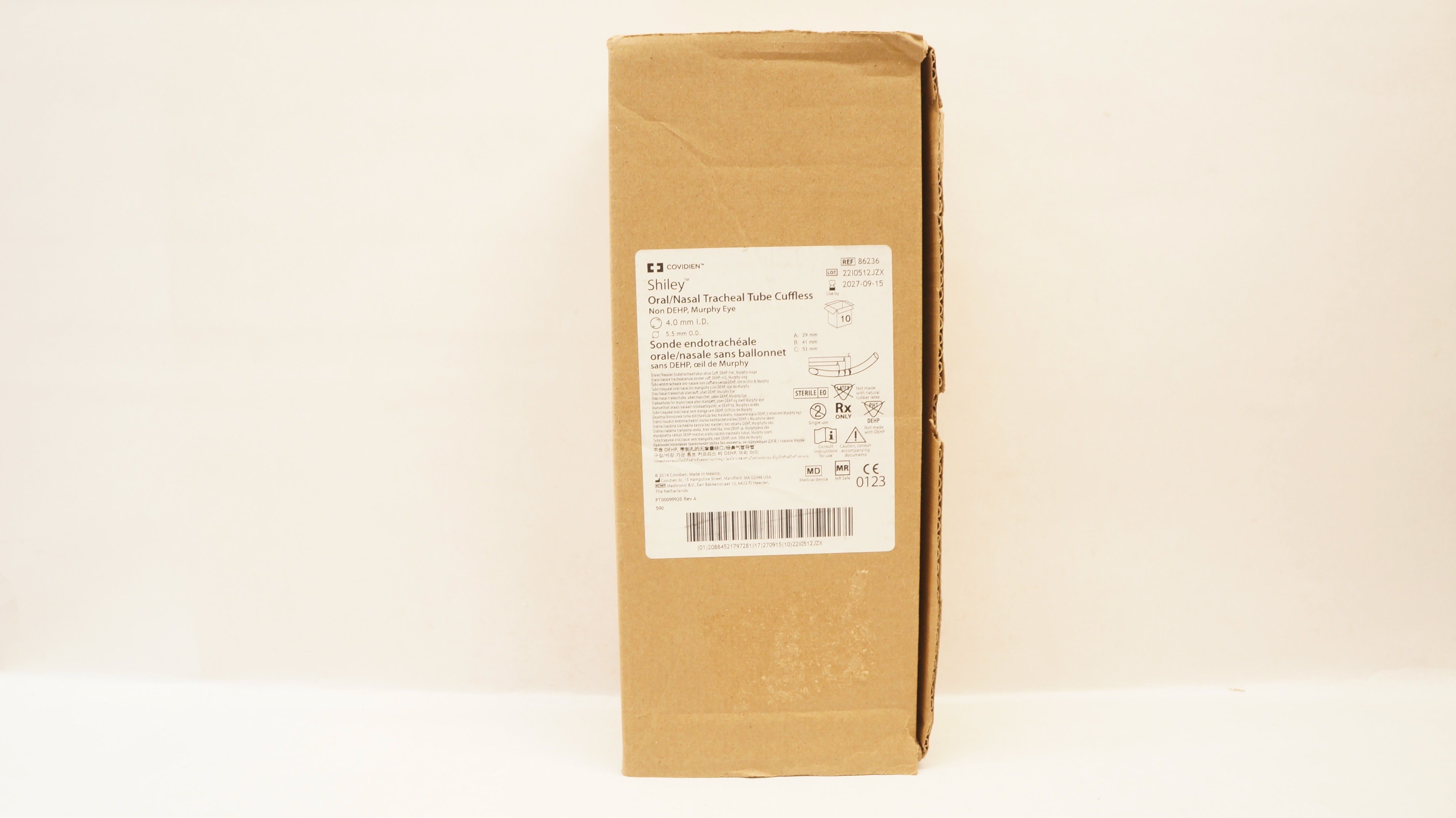 Covidien 86236 Shiley Oral/Nasal Tracheal Tube 4.0m ID x 5.5mm OD - Box of 10