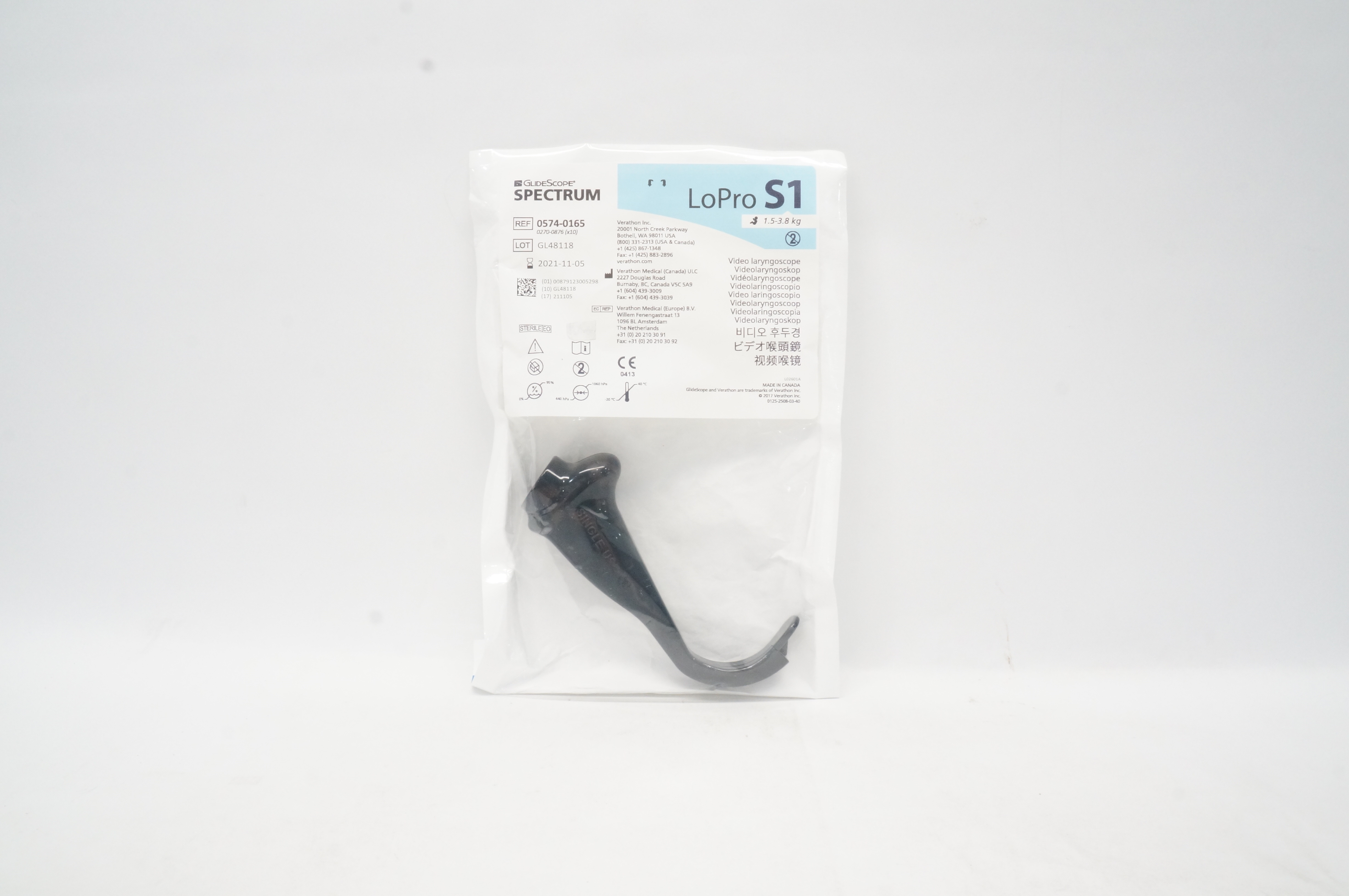 GlideScope 0574-0165 Spectrum Verathon Medical LoPro S1, 1.5 - 3.8kg (x)