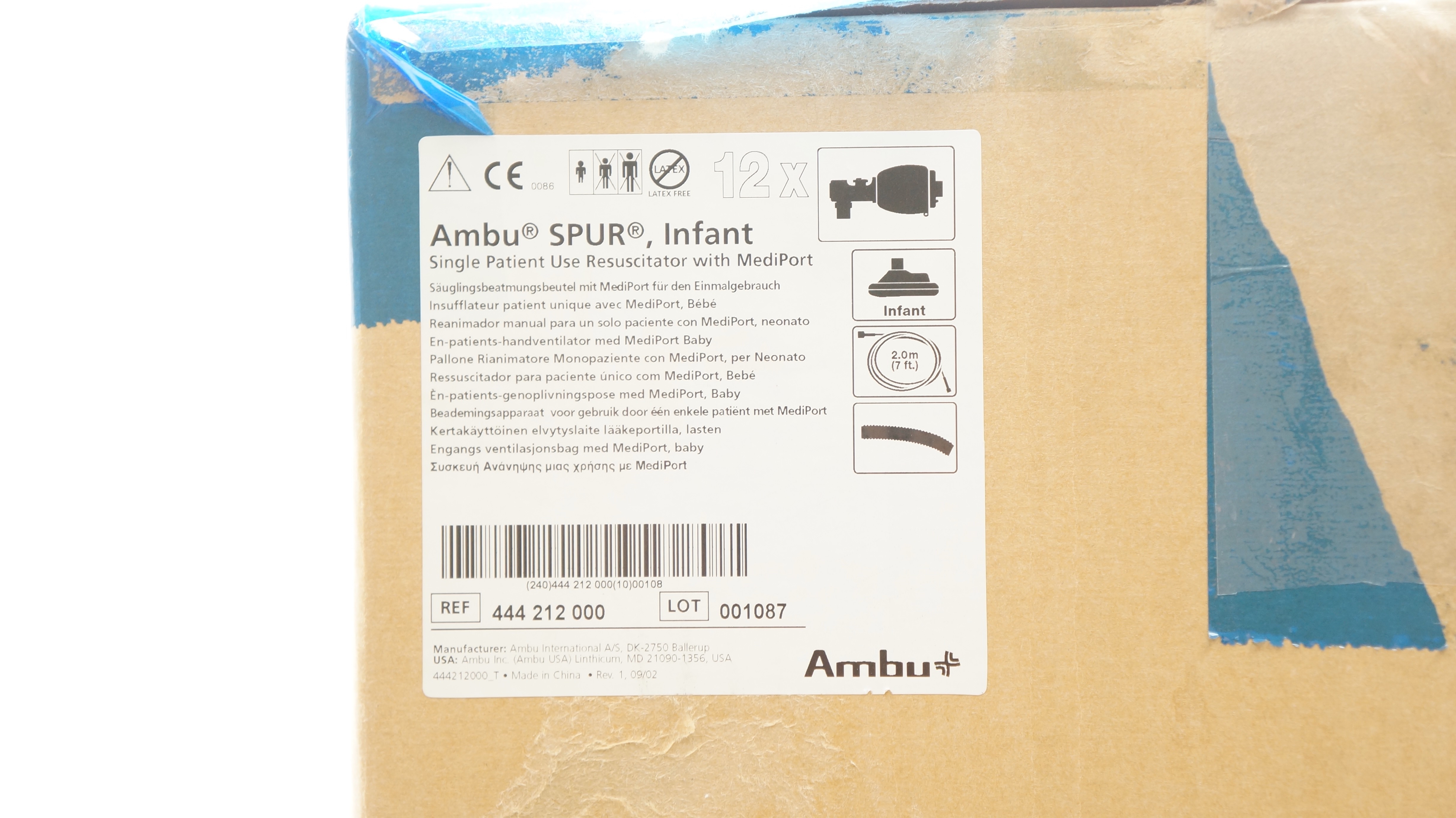 AMBU 444 212 000 SPUR Infant Resuscitator W/MediPort 7ft. - Box of 11