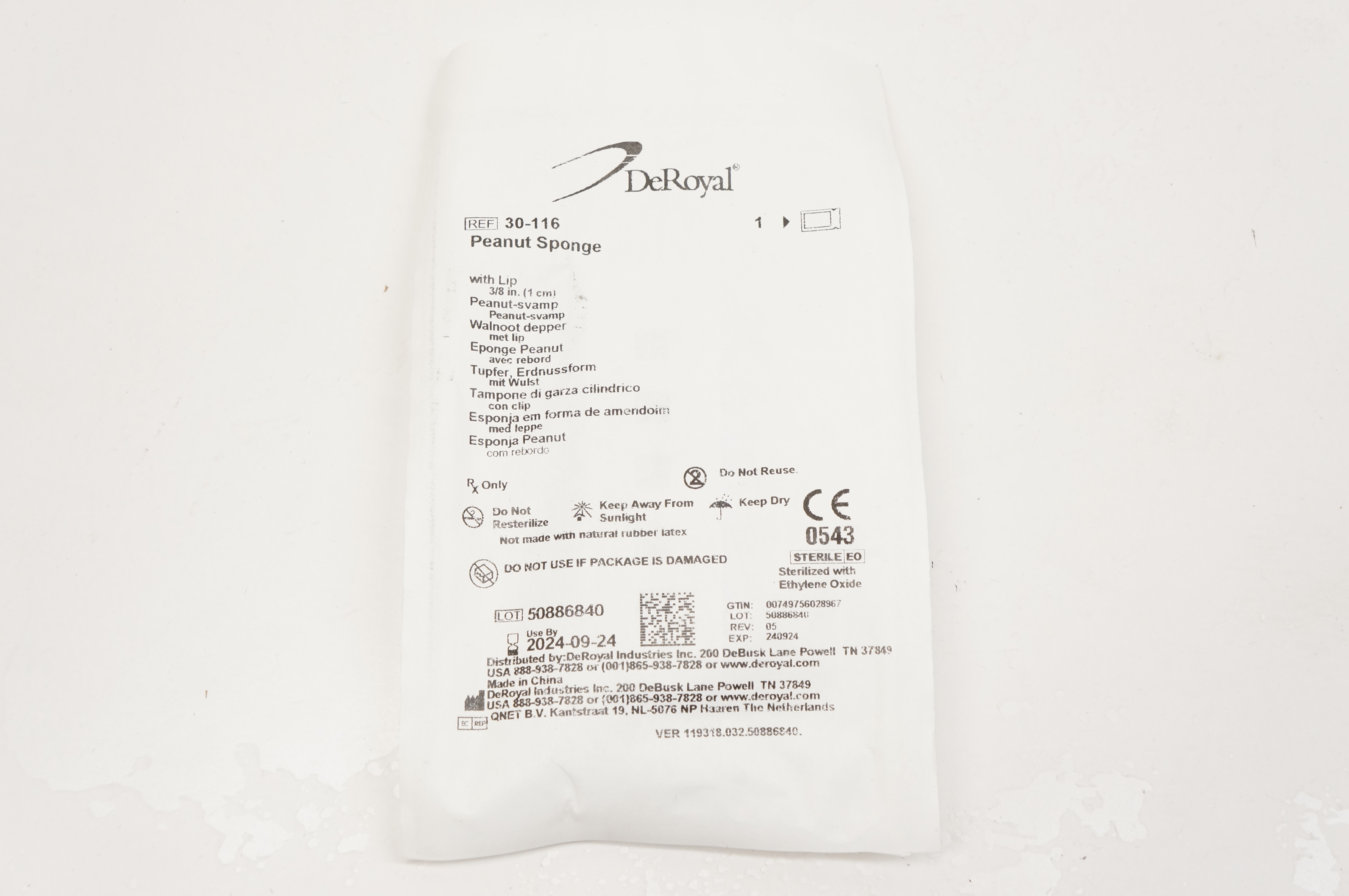 DeRoyal 30-116 Peanut Sponge with Lip 3/8inch