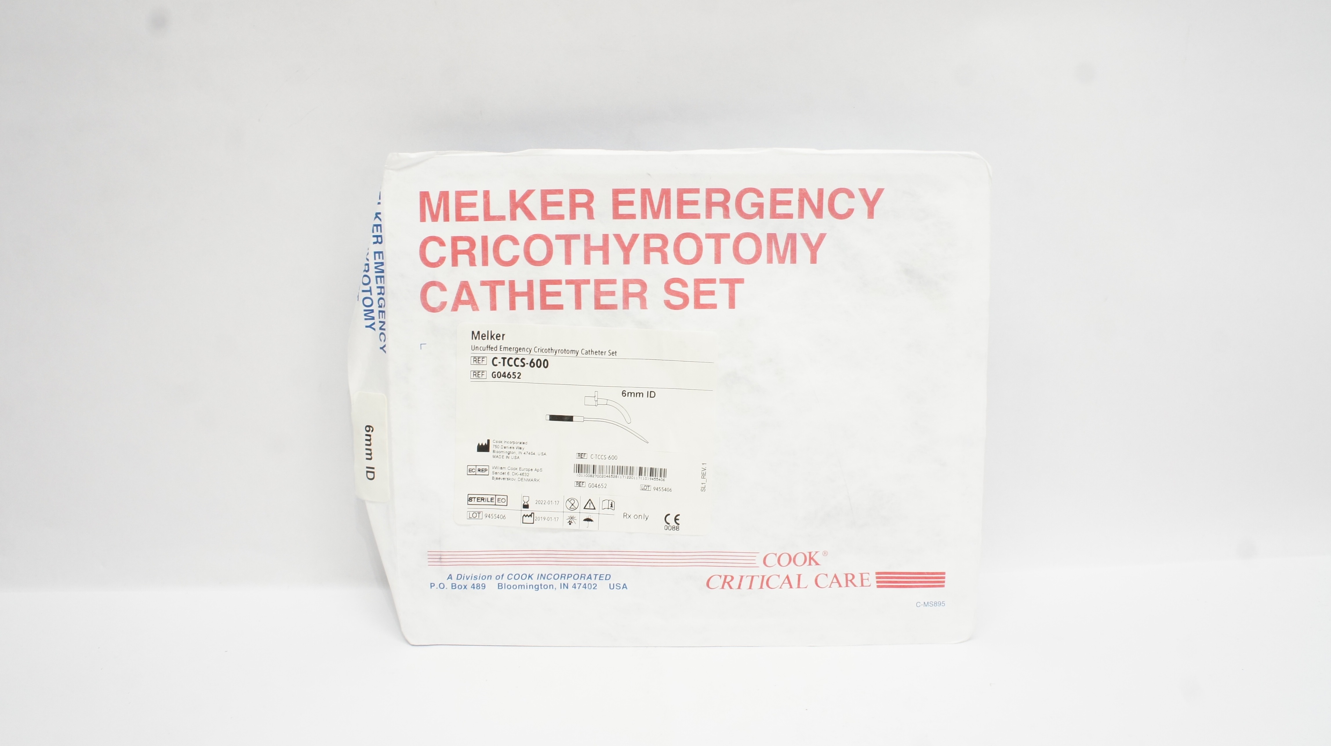 Cook Medical G04652 Melker Uncuffed Emergency Cricothyrotomy Cath. Set 6mm (x)