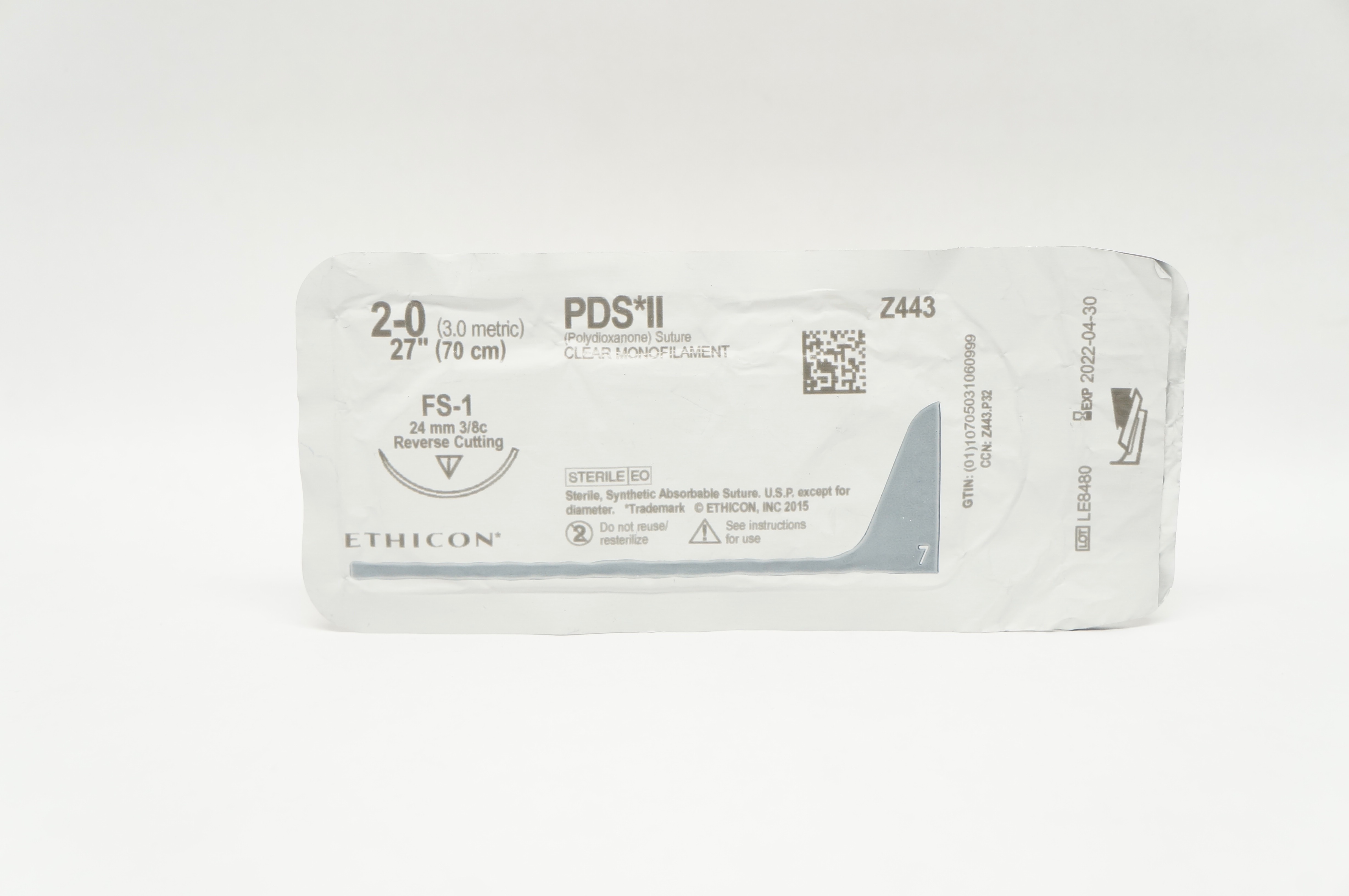 Ethicon Z443 2-0 PDS II FS-1 24mm 3/8c Reverse Cutting 27inch (x)