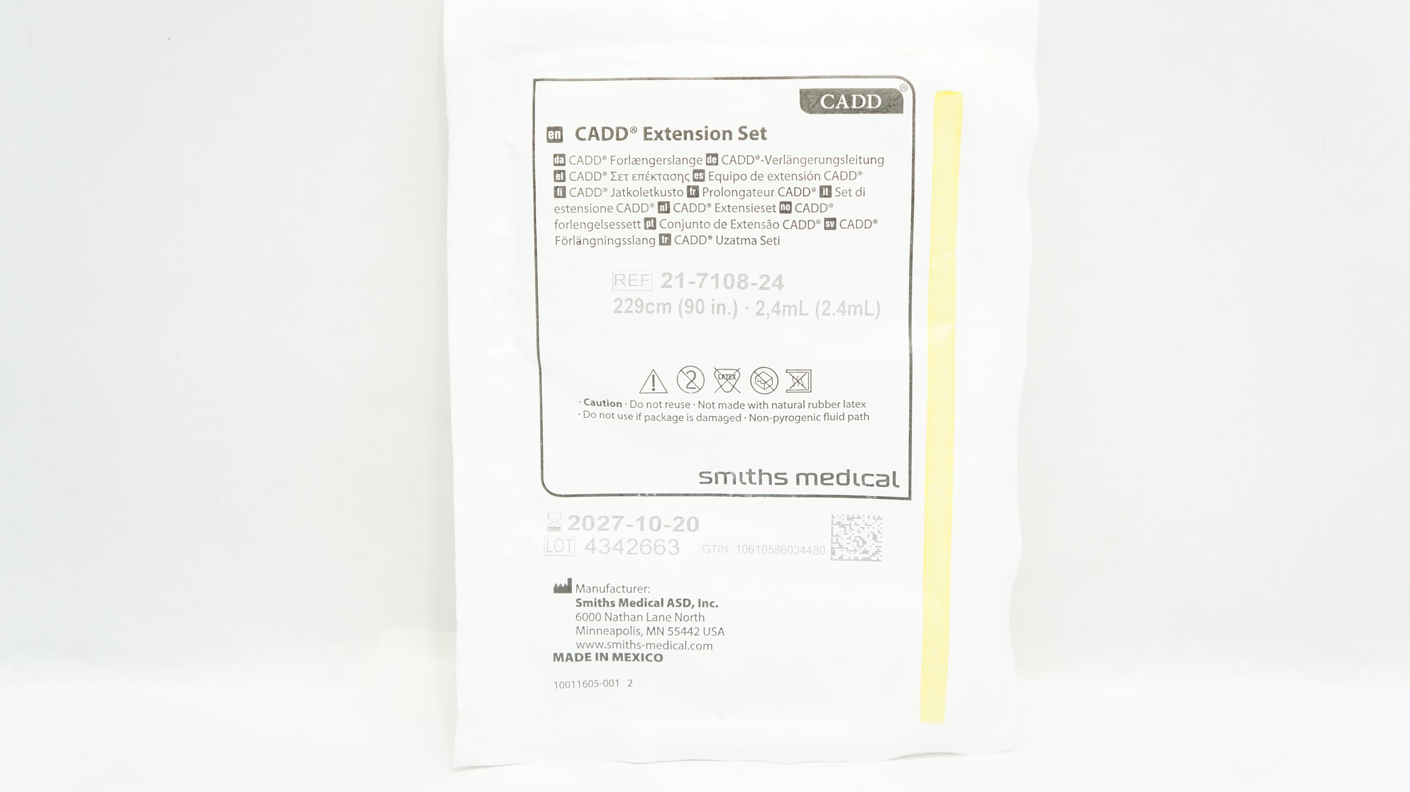 Smiths Medical 21-7108-24 CADD Extension Set 2.4ml x 90inch