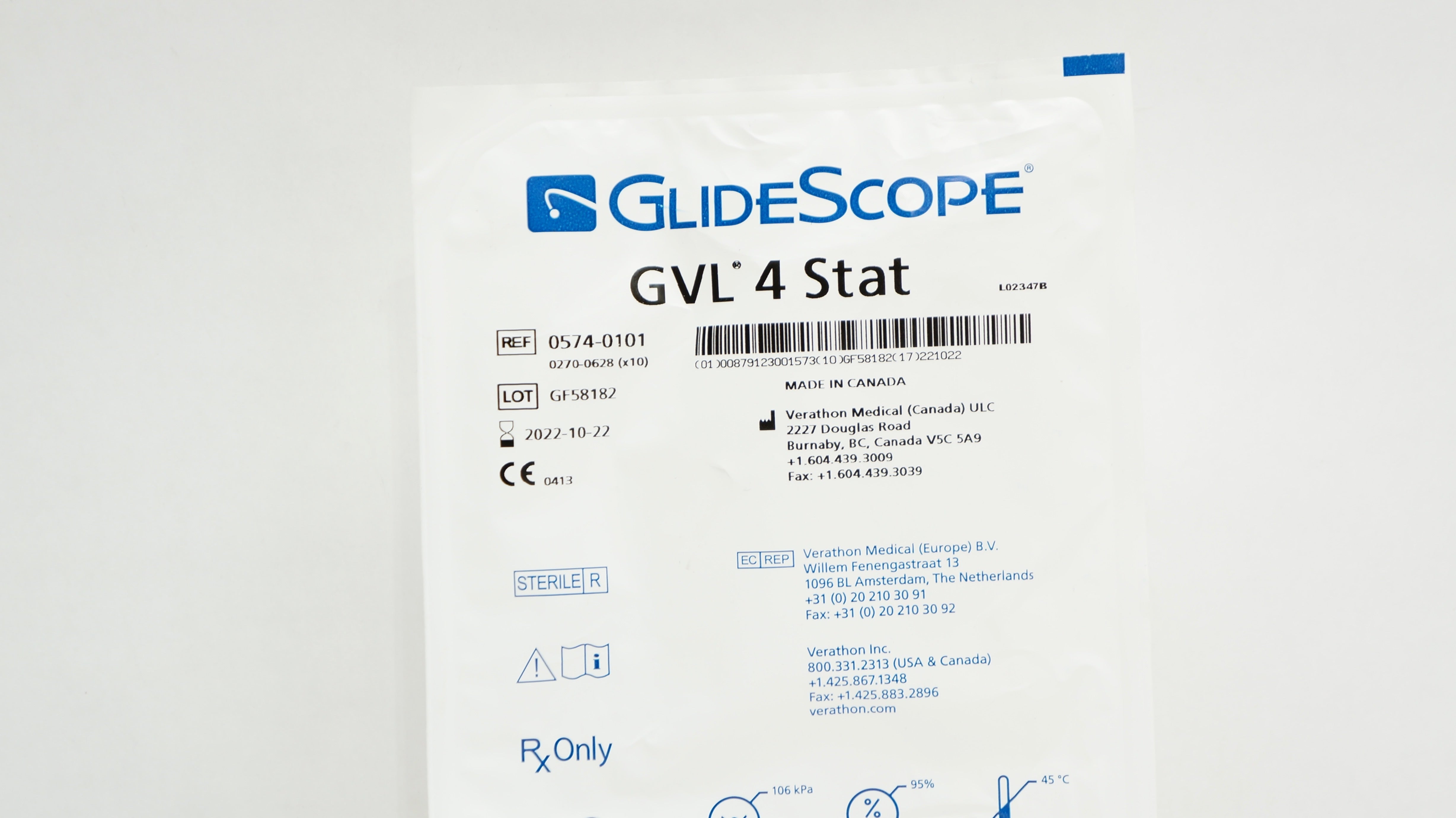 Verathon Medical 0574-0101 GlideScope Video Laryngoscope GVL 4 Stat (x)