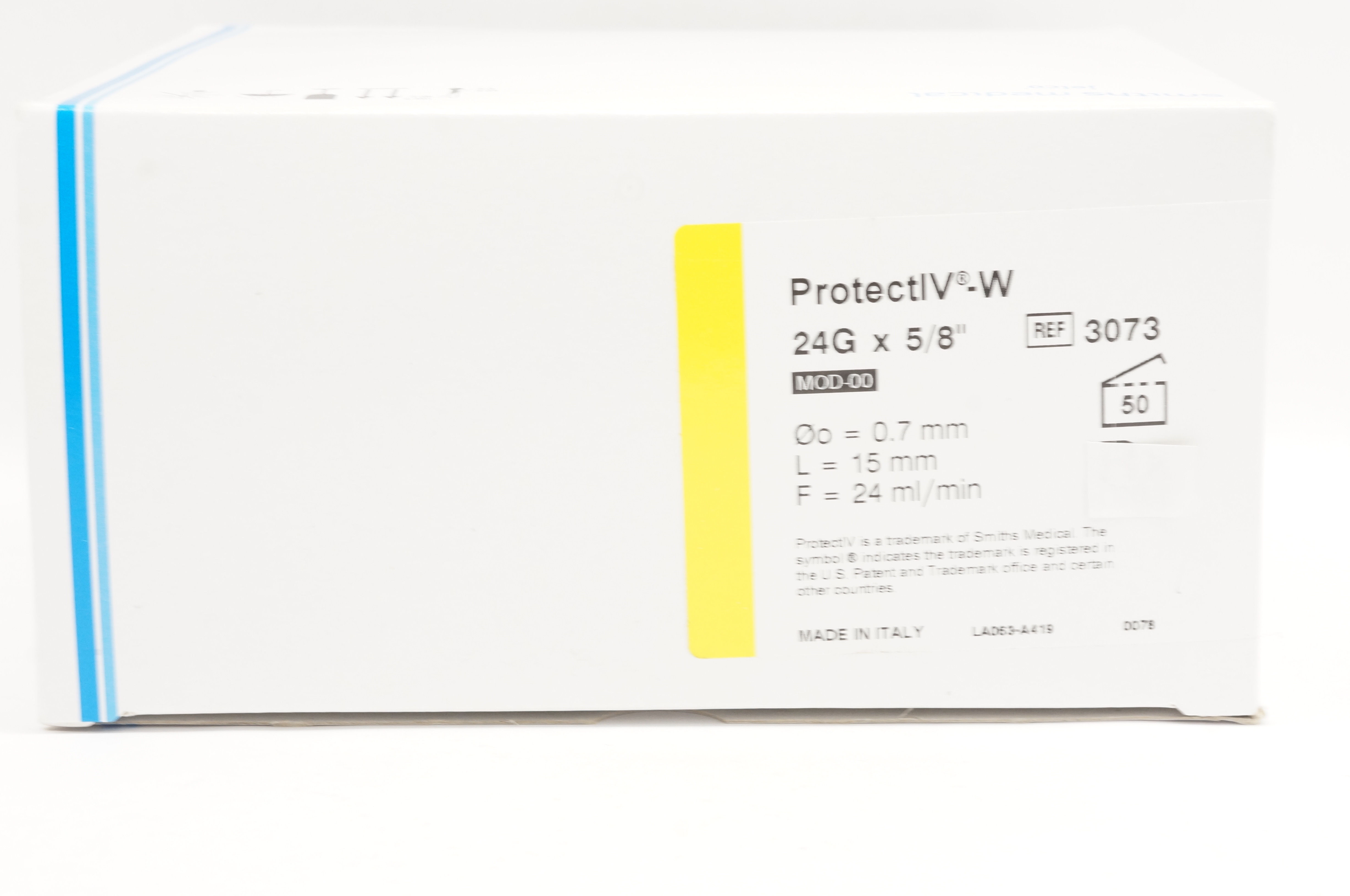 Smiths Medical 3073 ProtectIV-W Safety IV Cath. 24G x 5/8inch - Box of 50