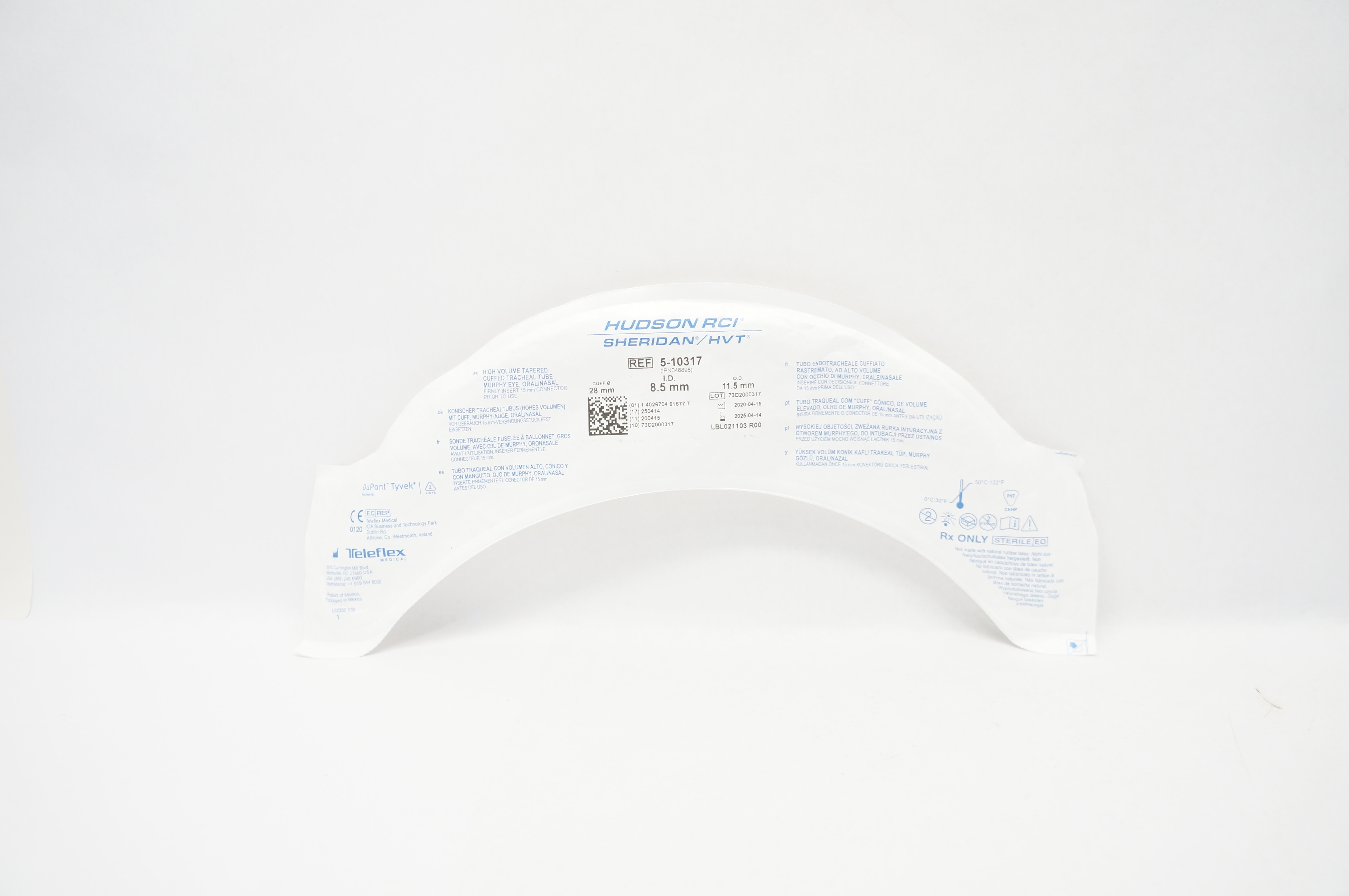 Teleflex 5-10317 High Volume Tapered Cuffed Tracheal Tube 8.5mm ID x 11.5mm OD