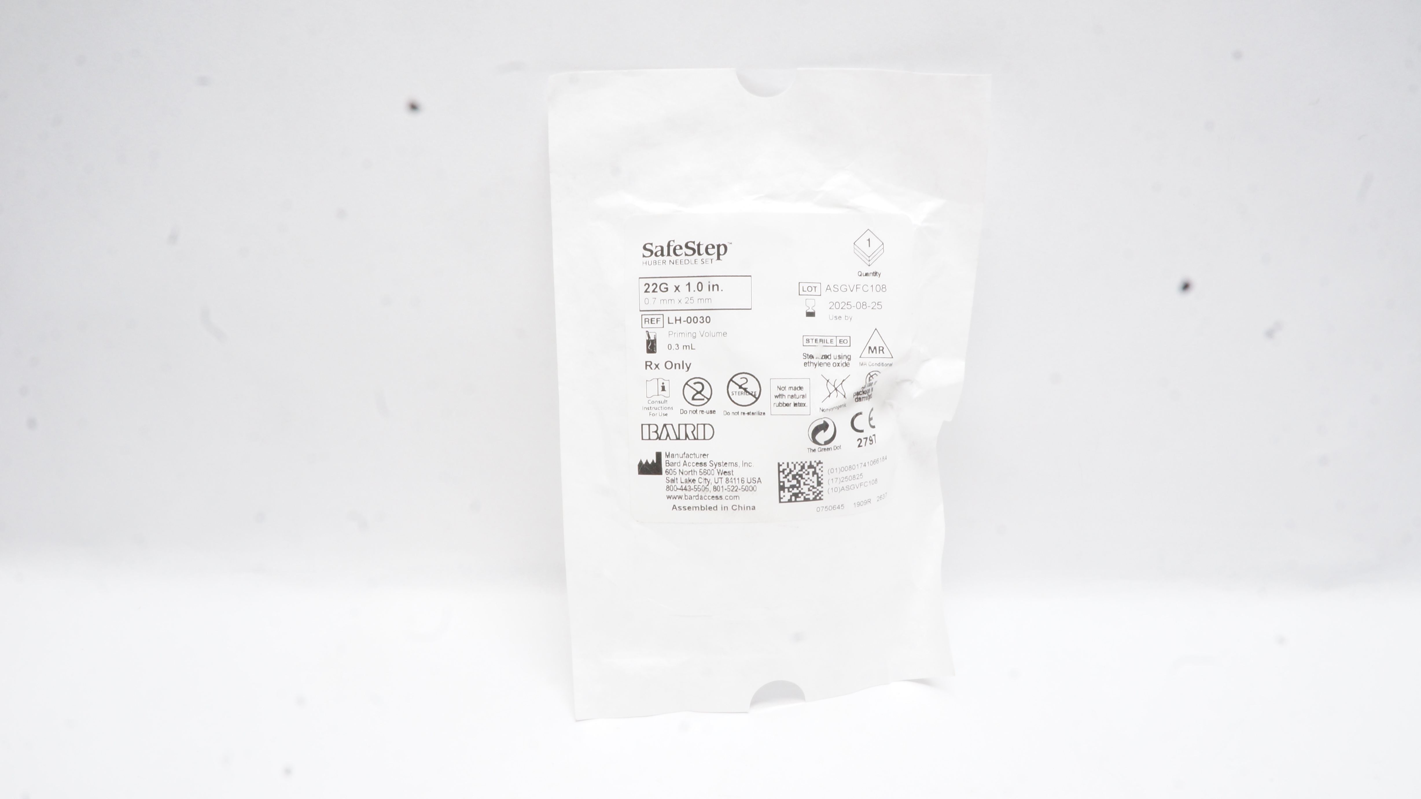 Bard LH-0030 SafeStep Hber Ndle Set 22G x 1.0inch, Priming Volume 0.3mL