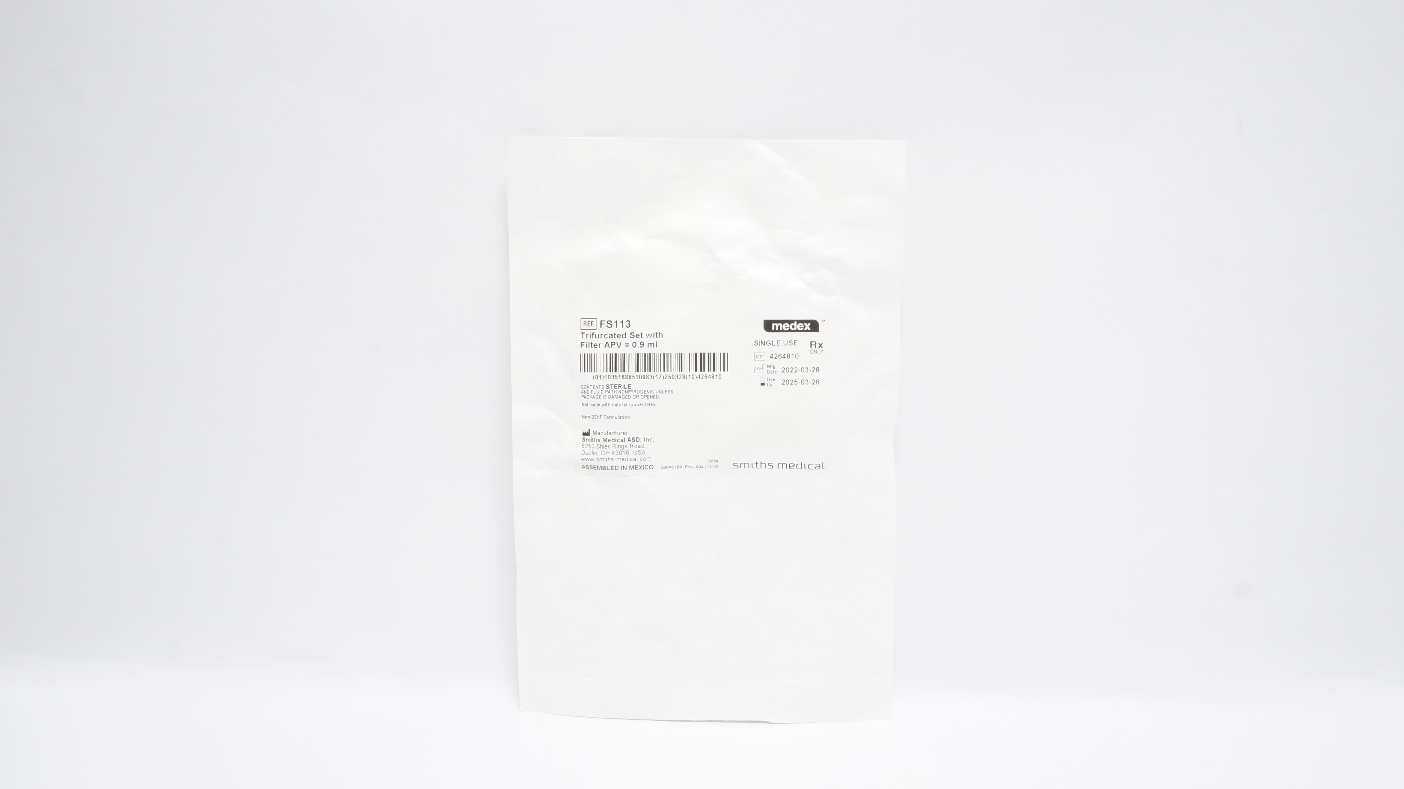 Smiths Medical FS113 MEDEX Trifurcated Set w/Filter APV = 0.9mL (x)