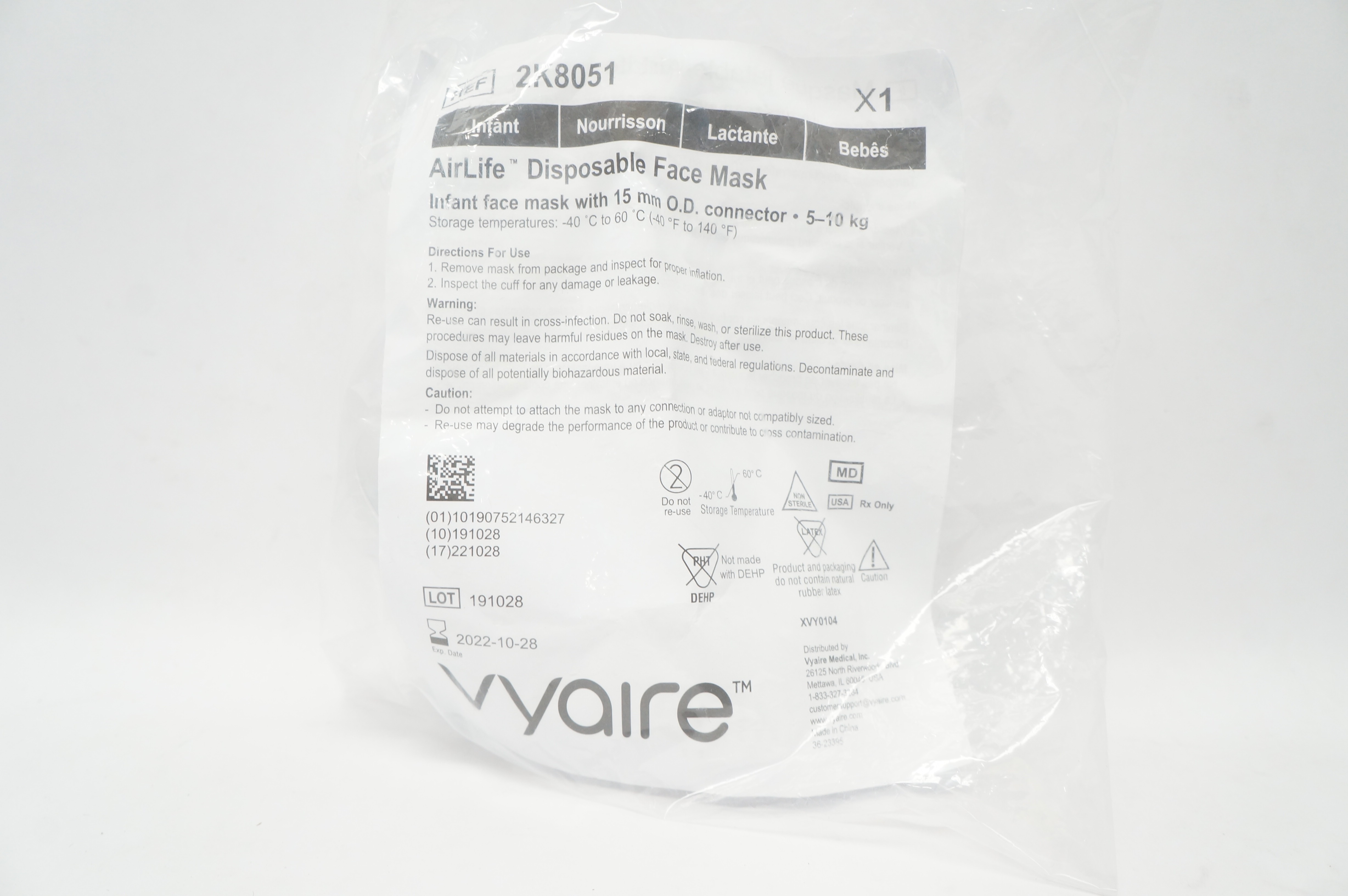 Vyaire 2K8051 AirLife Disposable Face Mask Infant 5 -10kg