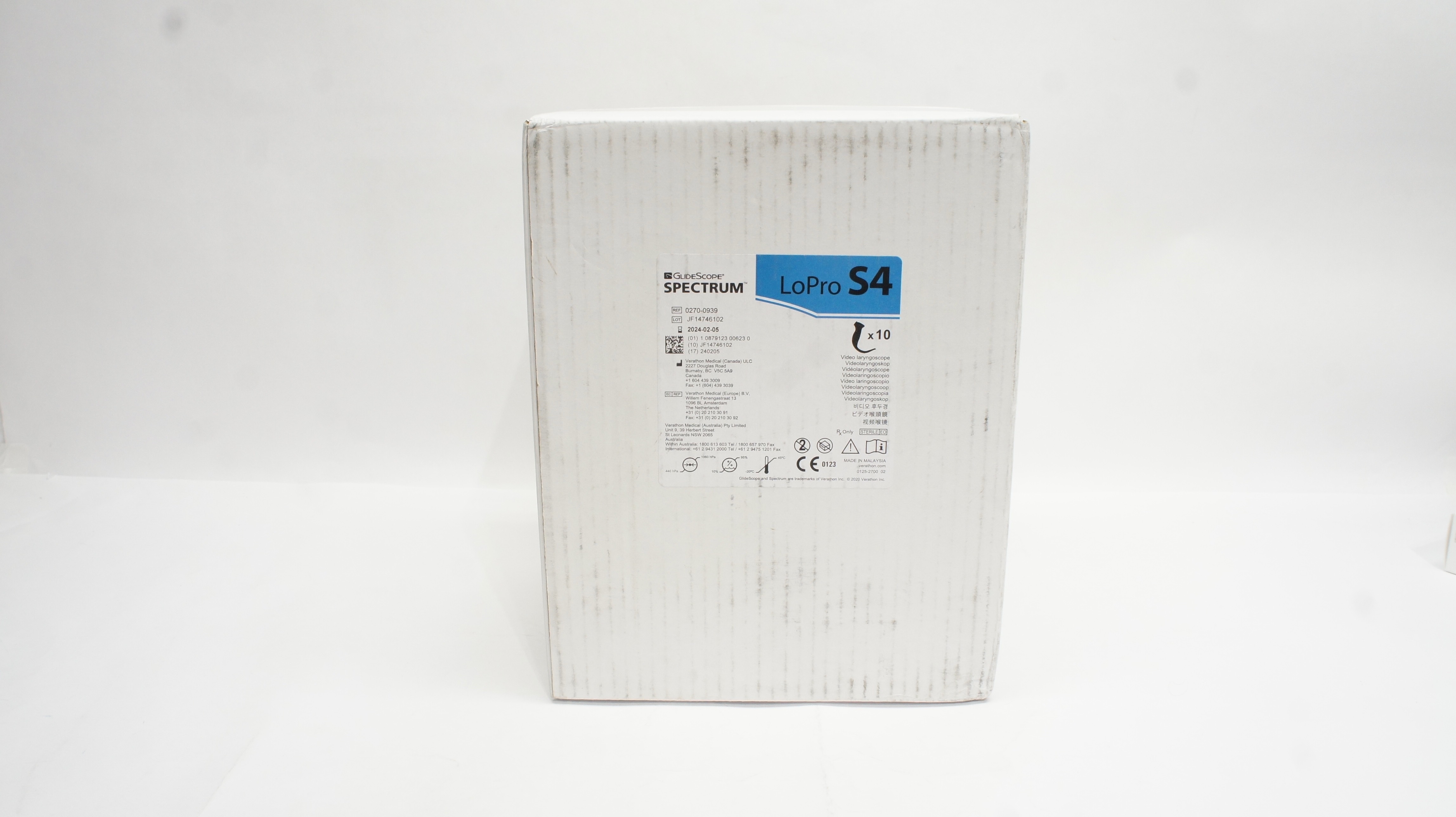 Verathon Medical 0270-0939 GlideScope Spectrum LoPro S4 - Box of 10