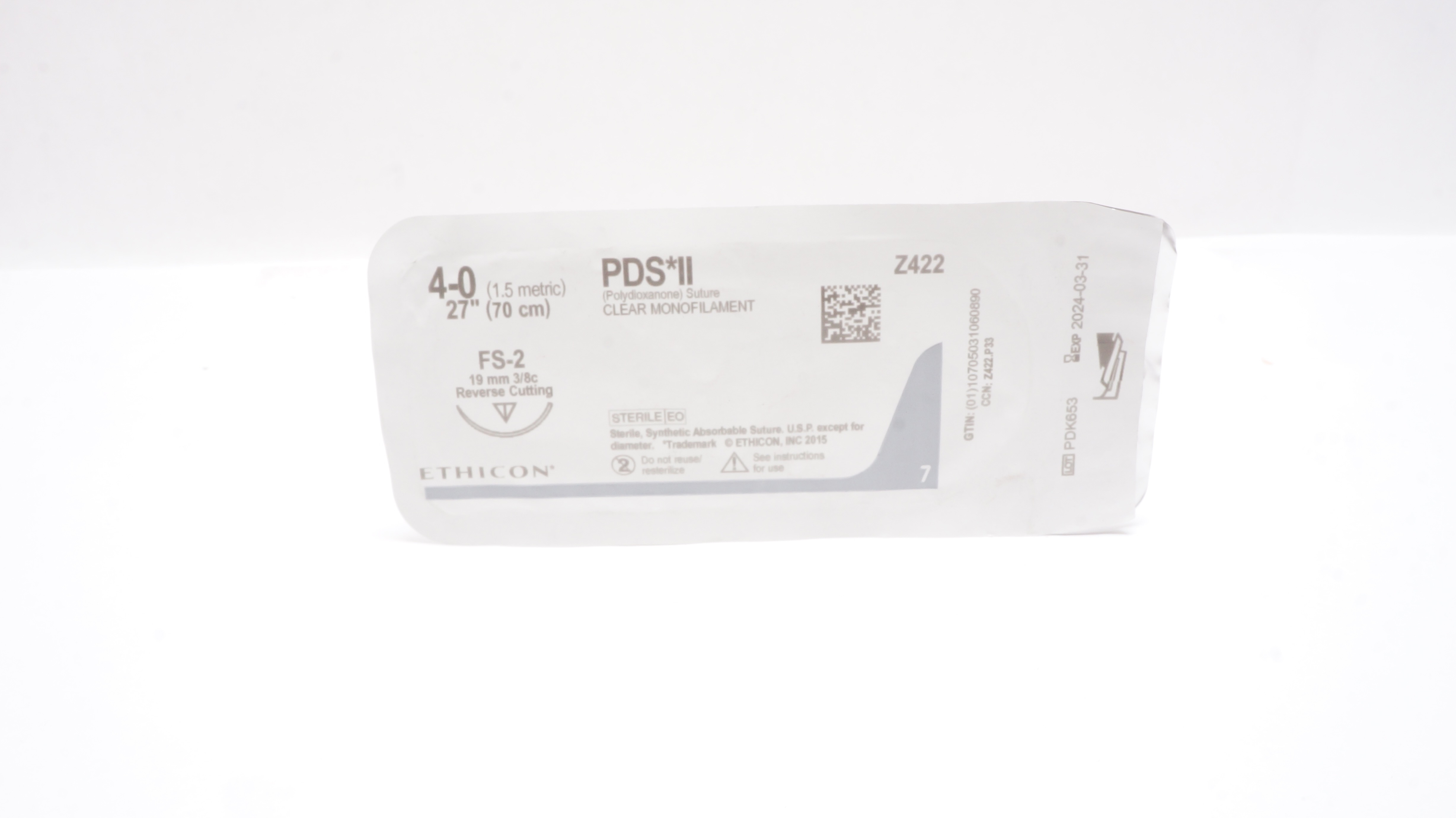 Ethicon Z422 4-0 PDSII CLEAR MONOFILAMENT FS-2, 19mm 3/8c Reverse Cutting, 27in