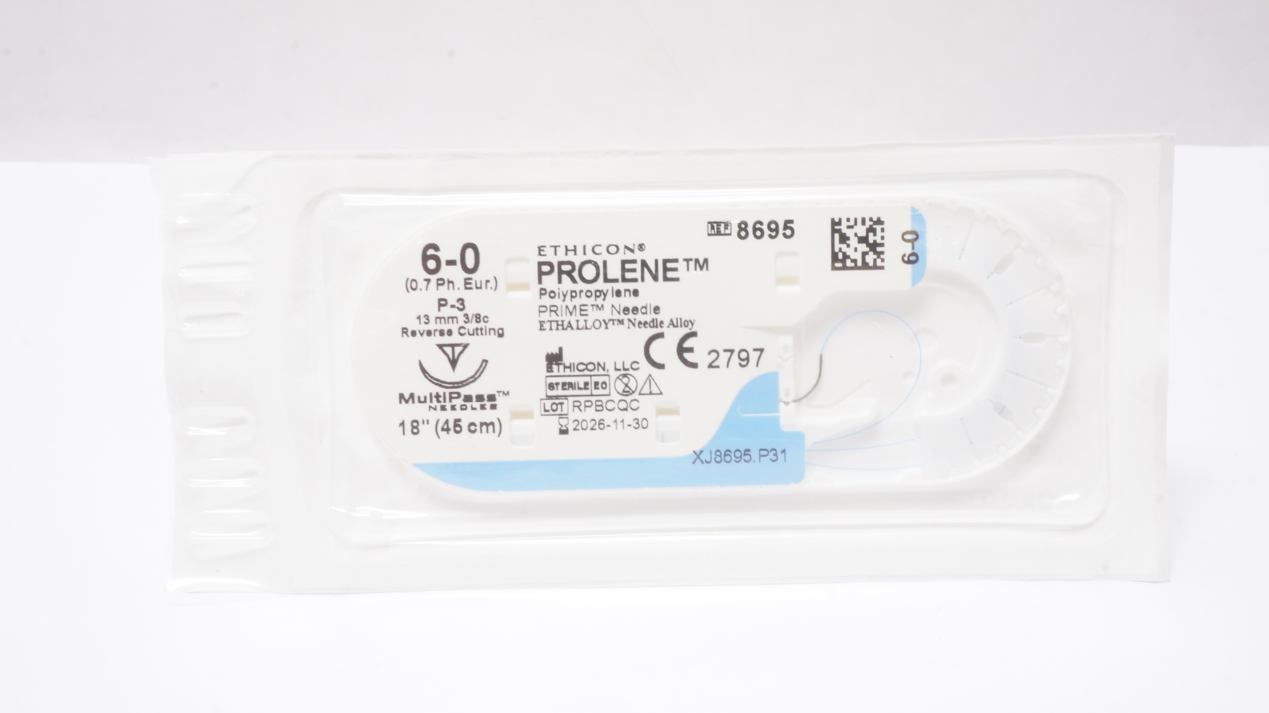 Ethicon 8695 6-0 PROLENE Polypropylene Stre P-3 13mm 3/8c Reverse Cutting 18inch