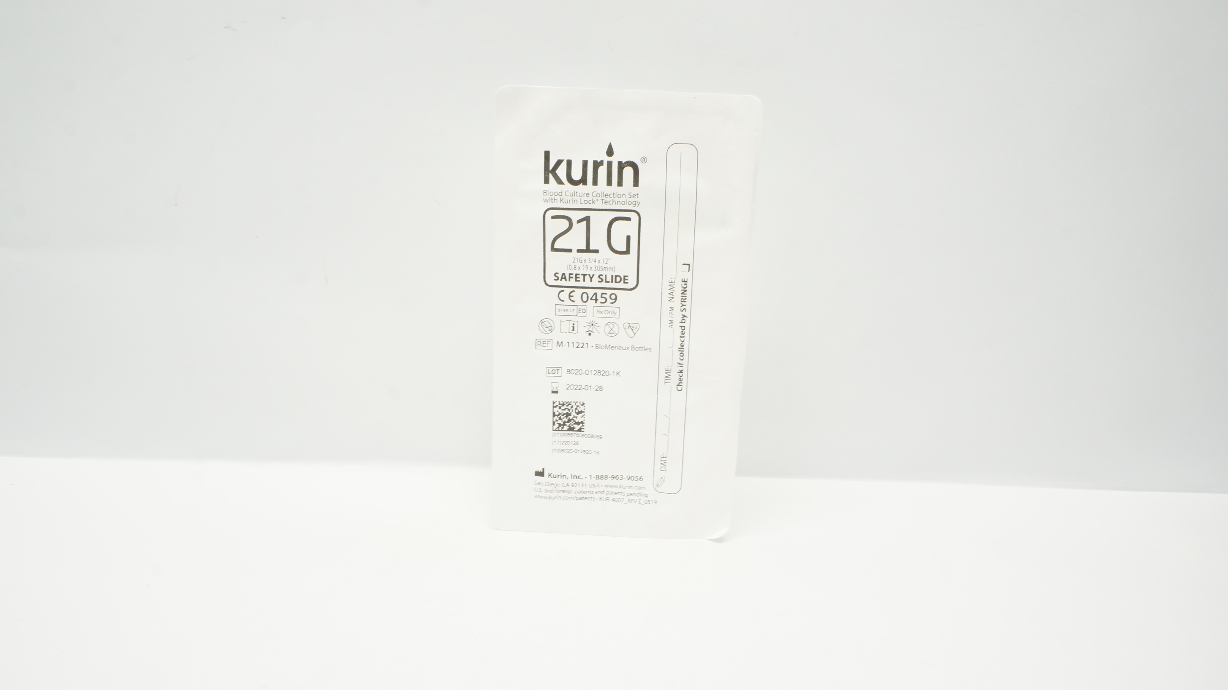 Kurin M-11221 Blood Culture Collection Set 21G x 3/4 x 12I Safety Slide (x)