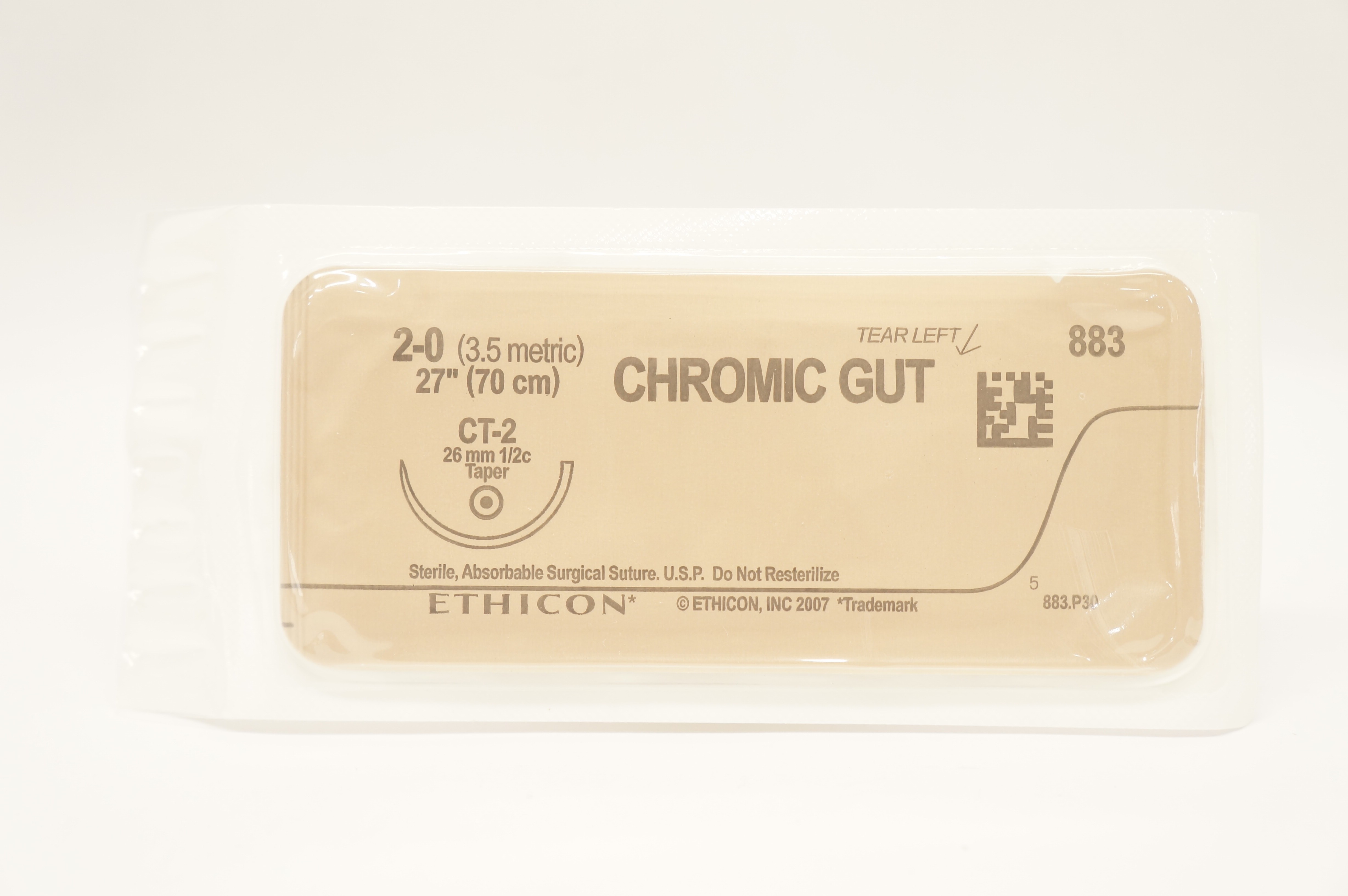 Ethicon 1638 3-0 Chromic Gut PS-2 19mm 3/8c Reverse Cutting, 27inch