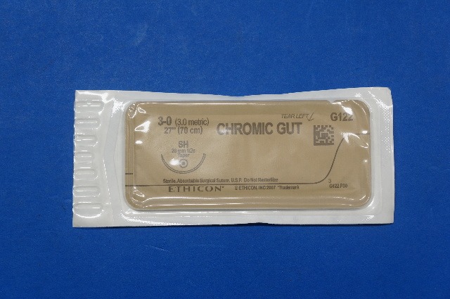 Ethicon G122 3-0 CHROMIC GUT, SH 26mm 1/2c Taper, 27inch