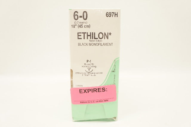 Ethicon 697H Ethilon Nylon Stre, P-1 11mm 3/8c Reverse Cutting 18in (x) -3 Dozen