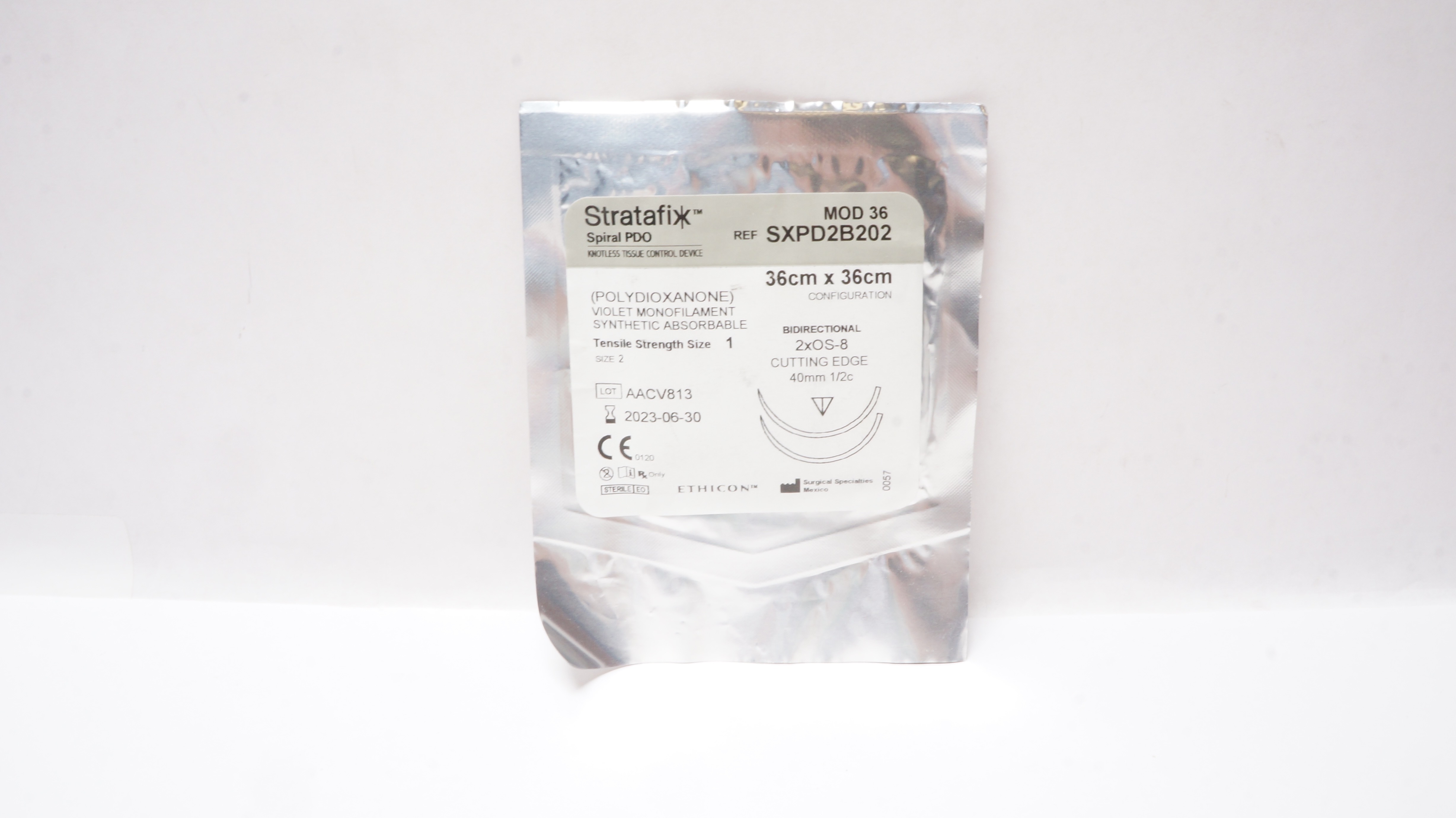 Ethicon SXPD2B202 2 Spiral PDO 2xOS-8 Cutting Edge 40mm 1/2c, 36cm x 36cm