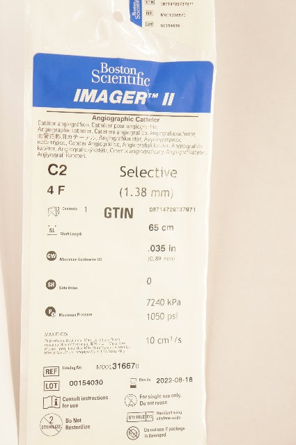Boston Scientific M001316670 ImagerII Angiographic Cath. 4F x 65cm x .035inch(x)