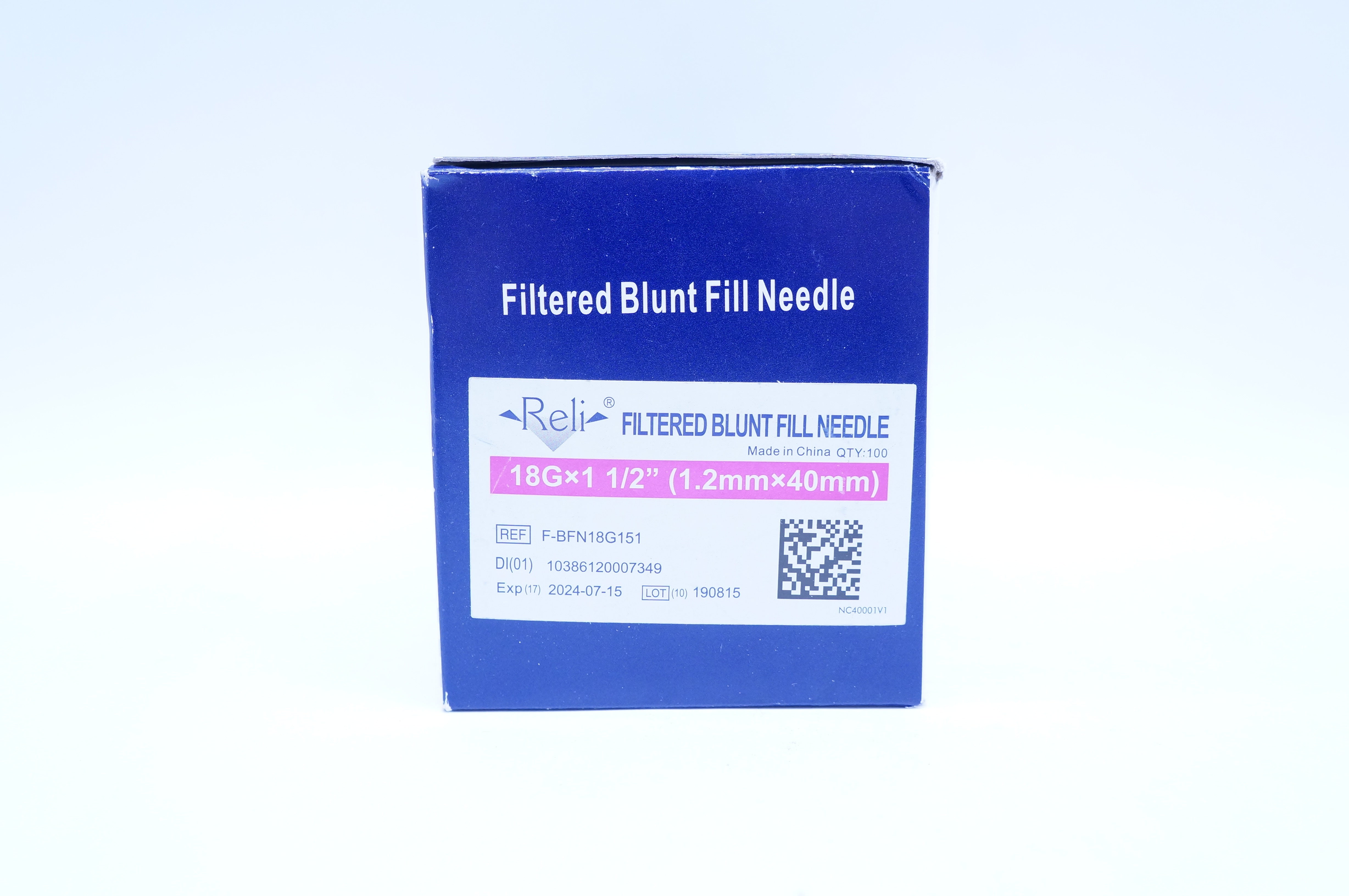 Myco Medical F-BFN18G151 Reli Filtered Blunt Fill Ndle 18G x 1-1/2in -Box of 100