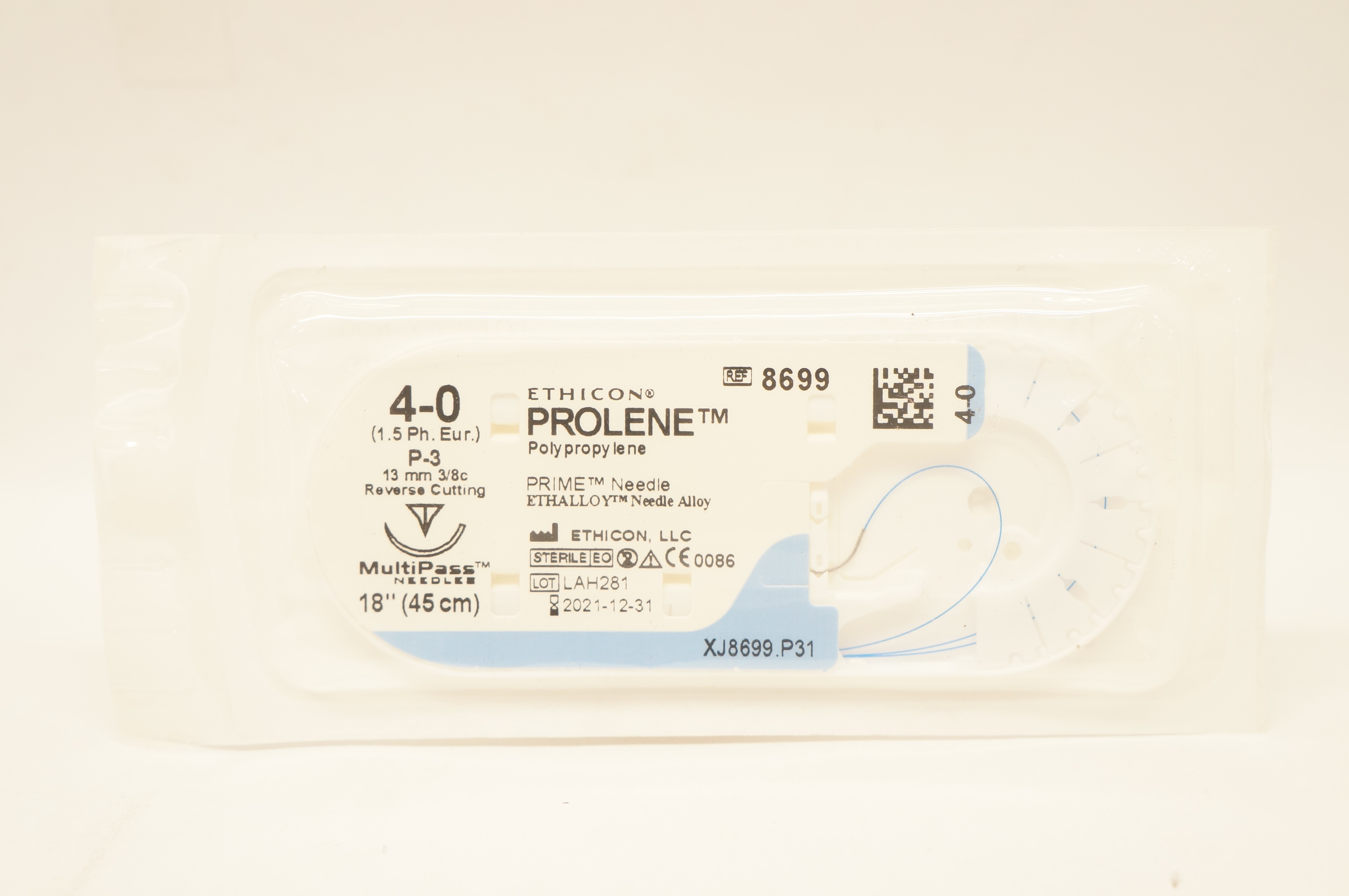 Ethicon 8699 4-0 PROLENE P-3 13mm 3/8c Reverse Cutting 18inch (x)