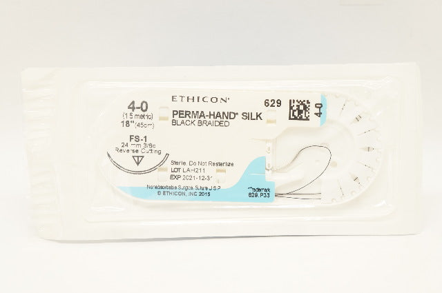 Ethicon 629 4-0 Perma-Hand Silk Stre FS-1 24mm 3/8c Reverse Cutting, 18inch (x)