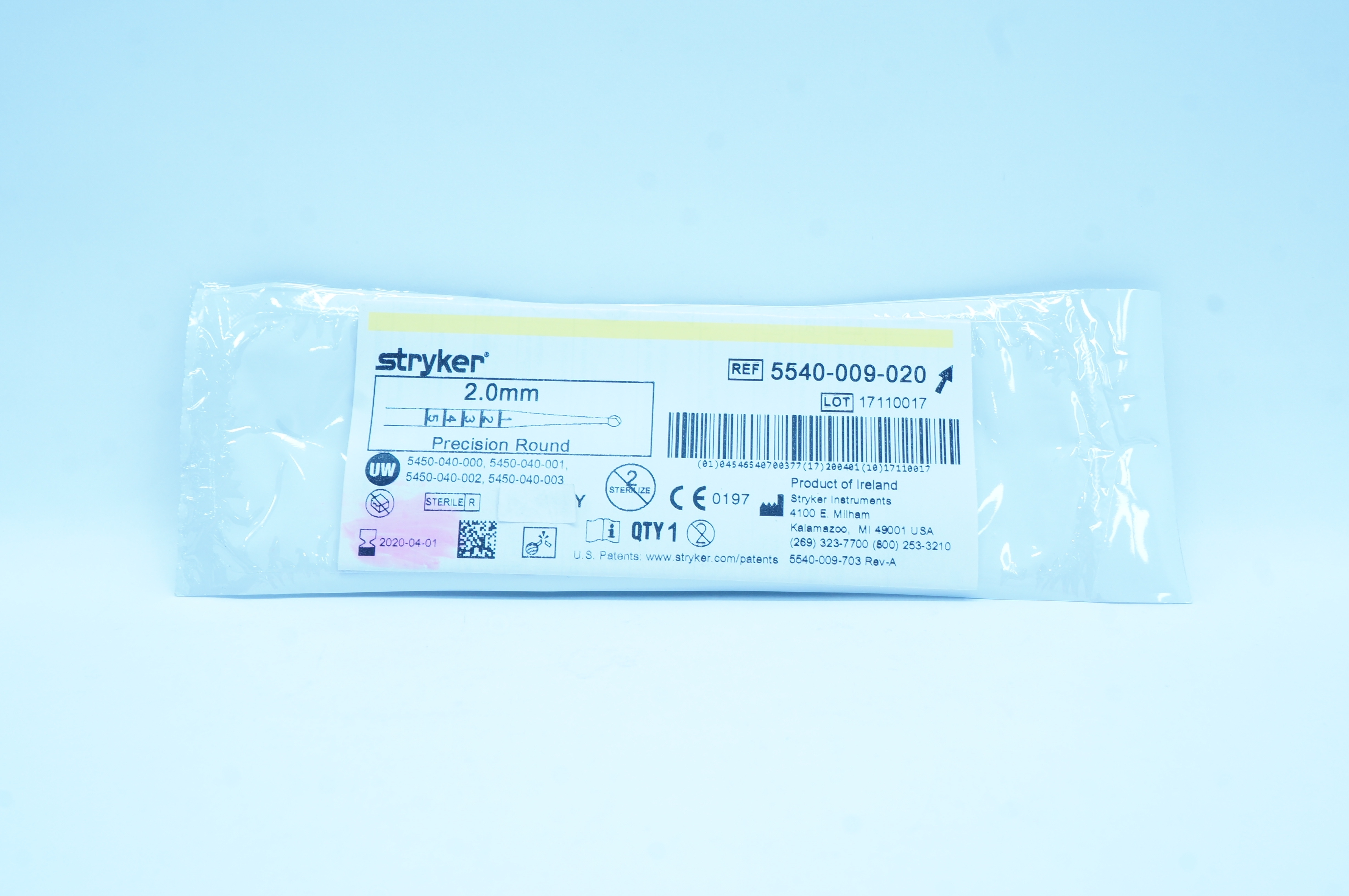 Stryker 5540-009-020 Two-Flute Precision Round Bur 2.0 mm (x)