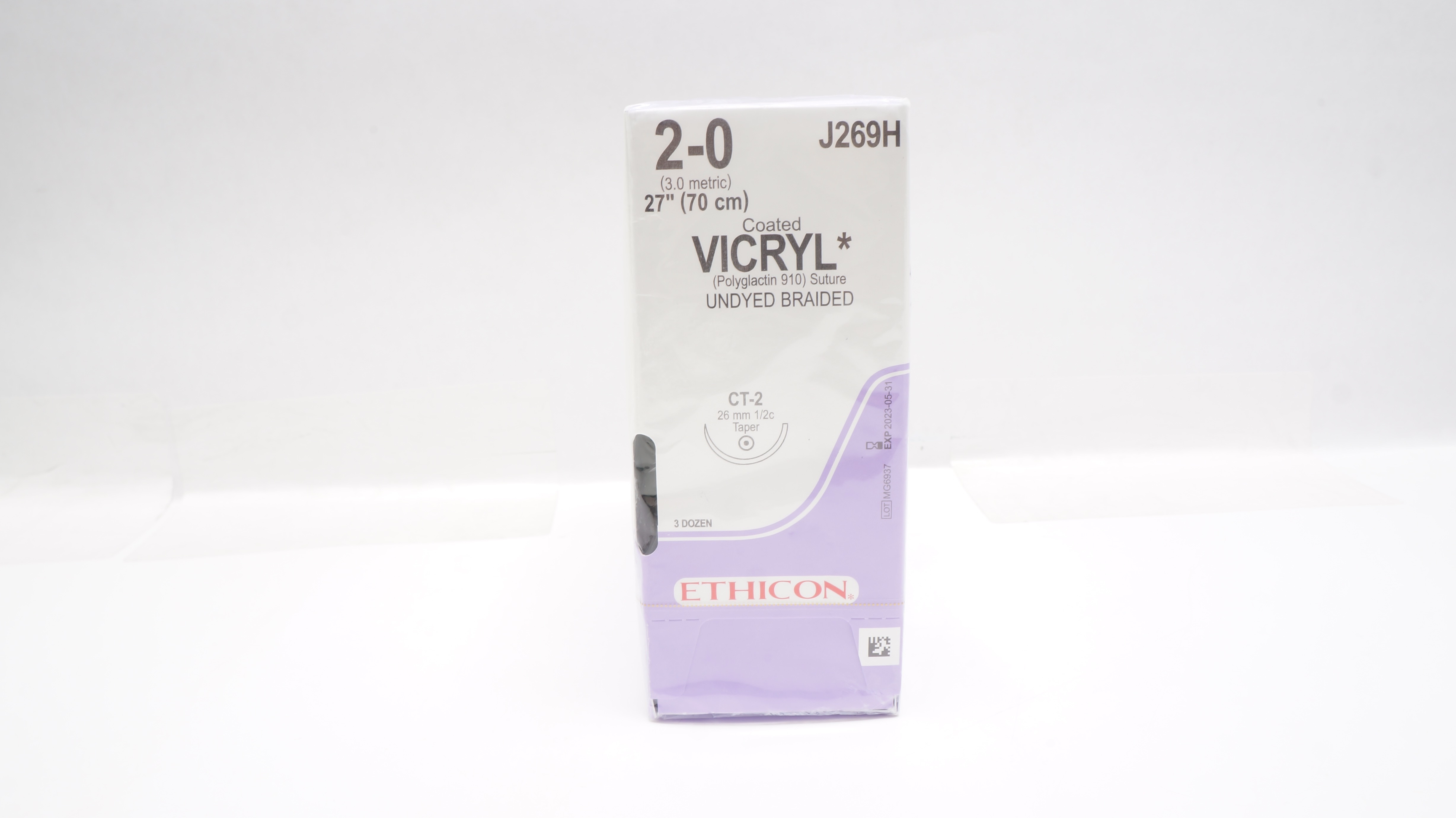 Ethicon J269H 2-0 VICRYL Stre CT-2 26mm 1/2c Taper, 27inch (x) - Box of 36