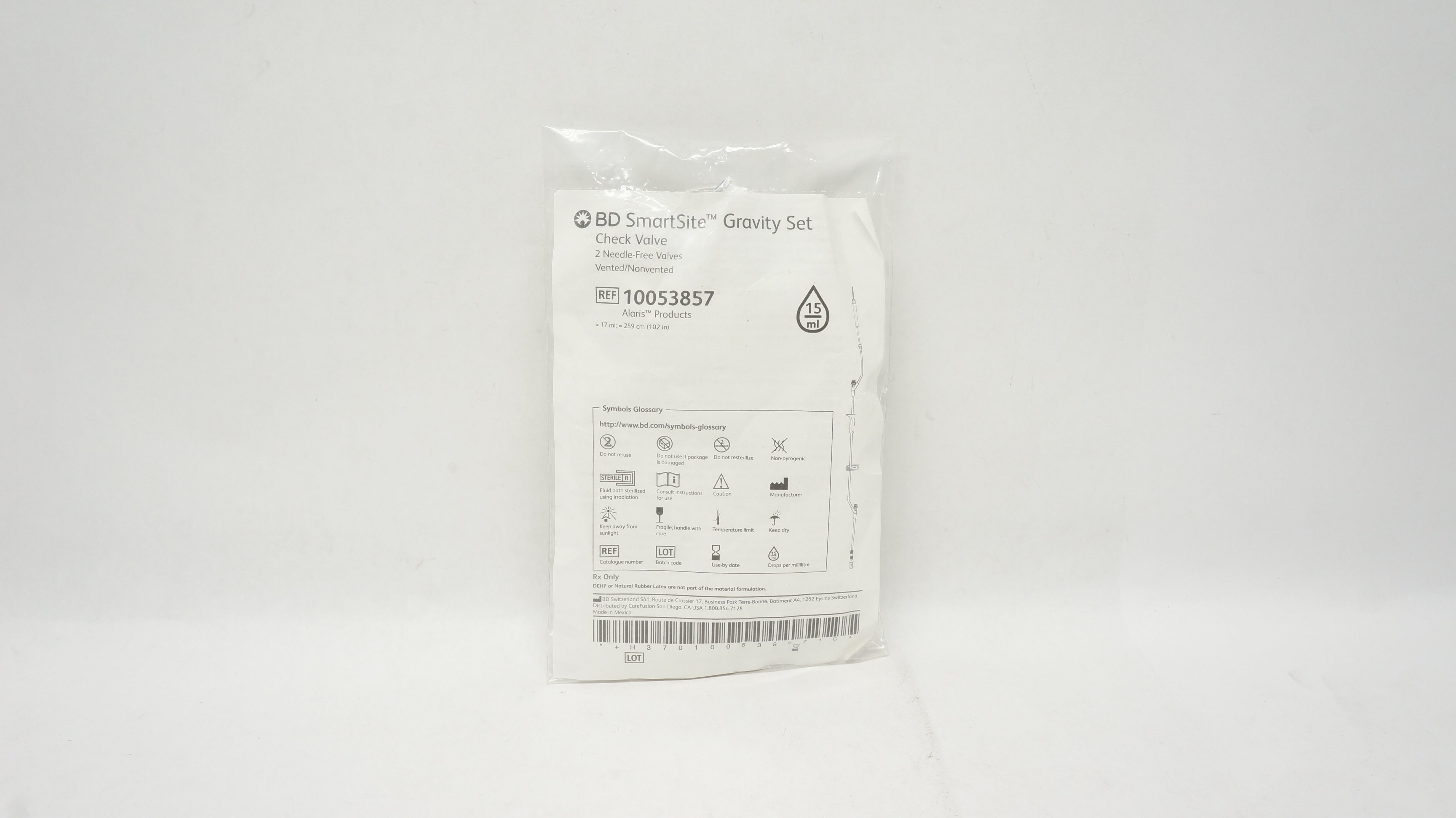 BD 10053857 SmartSite Gravity Set Check Valve 15Drops 17inch x 102inch (x)