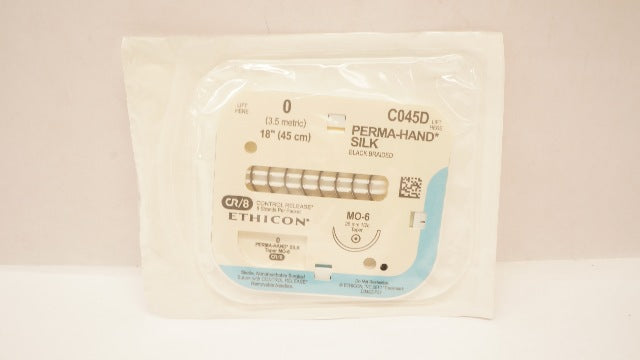 Ethicon C045D 0 Perma-Hand Silk, MO-6, 26mm 1/2c Taper, 18inch (x)