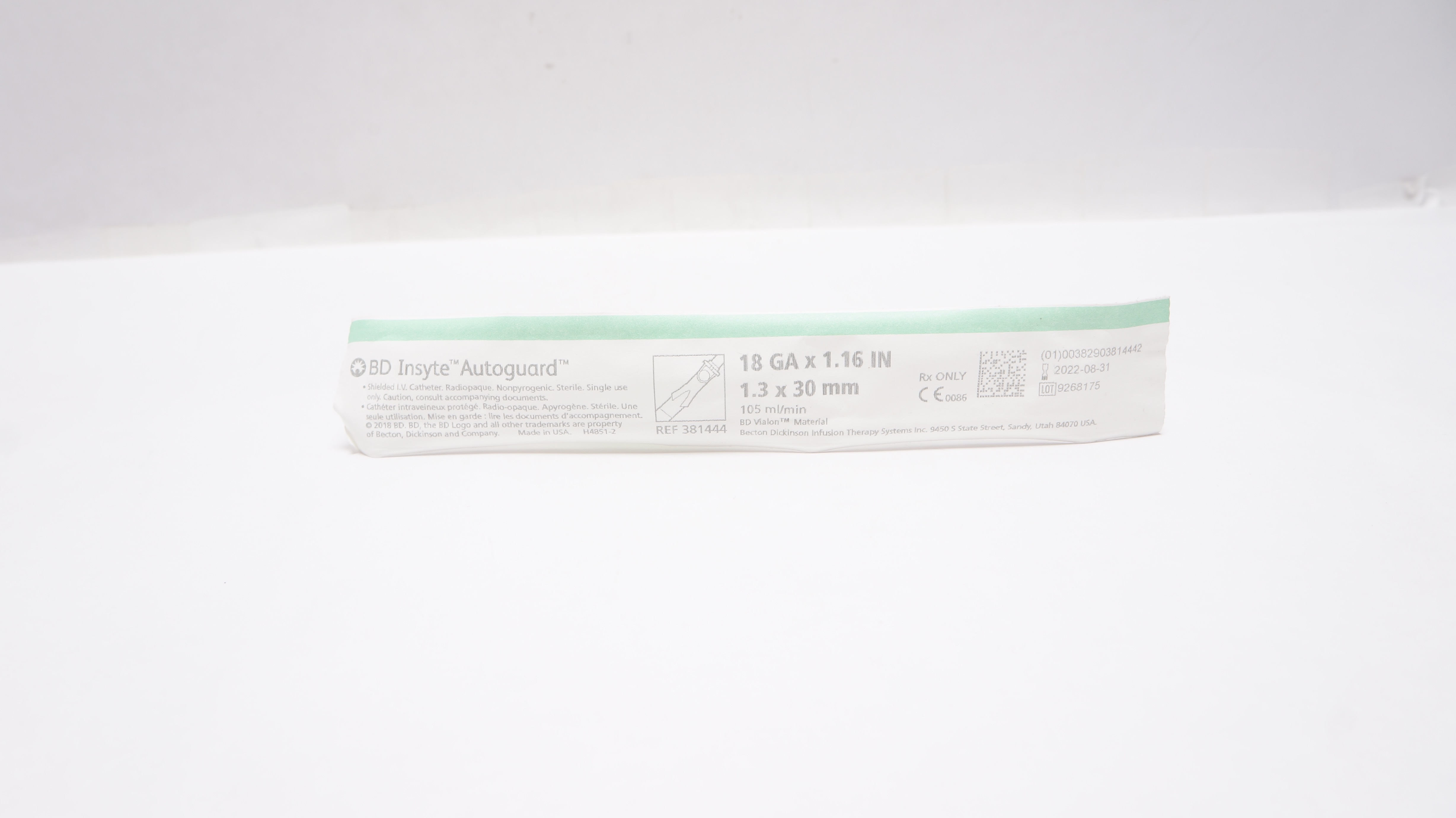 BD 381444 Insyte Autoguard Shielded I.V. Cath. 18Ga x 1.16inch 105ml/min (x)