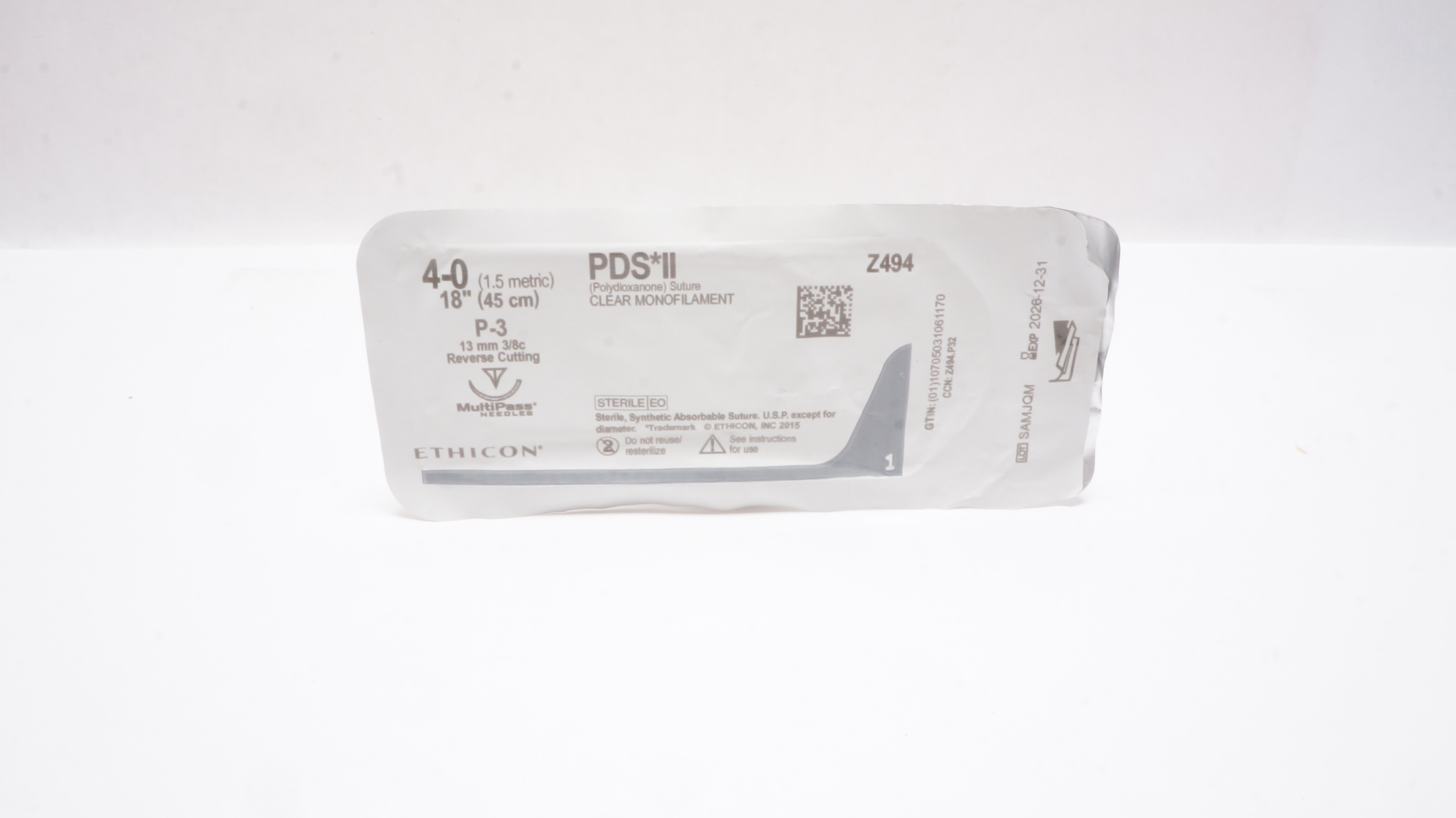 Ethicon Z494 4-0 PDS II Polydioxanone Stre P-3 13mm 3/8c Reverse Cutting, 18inch