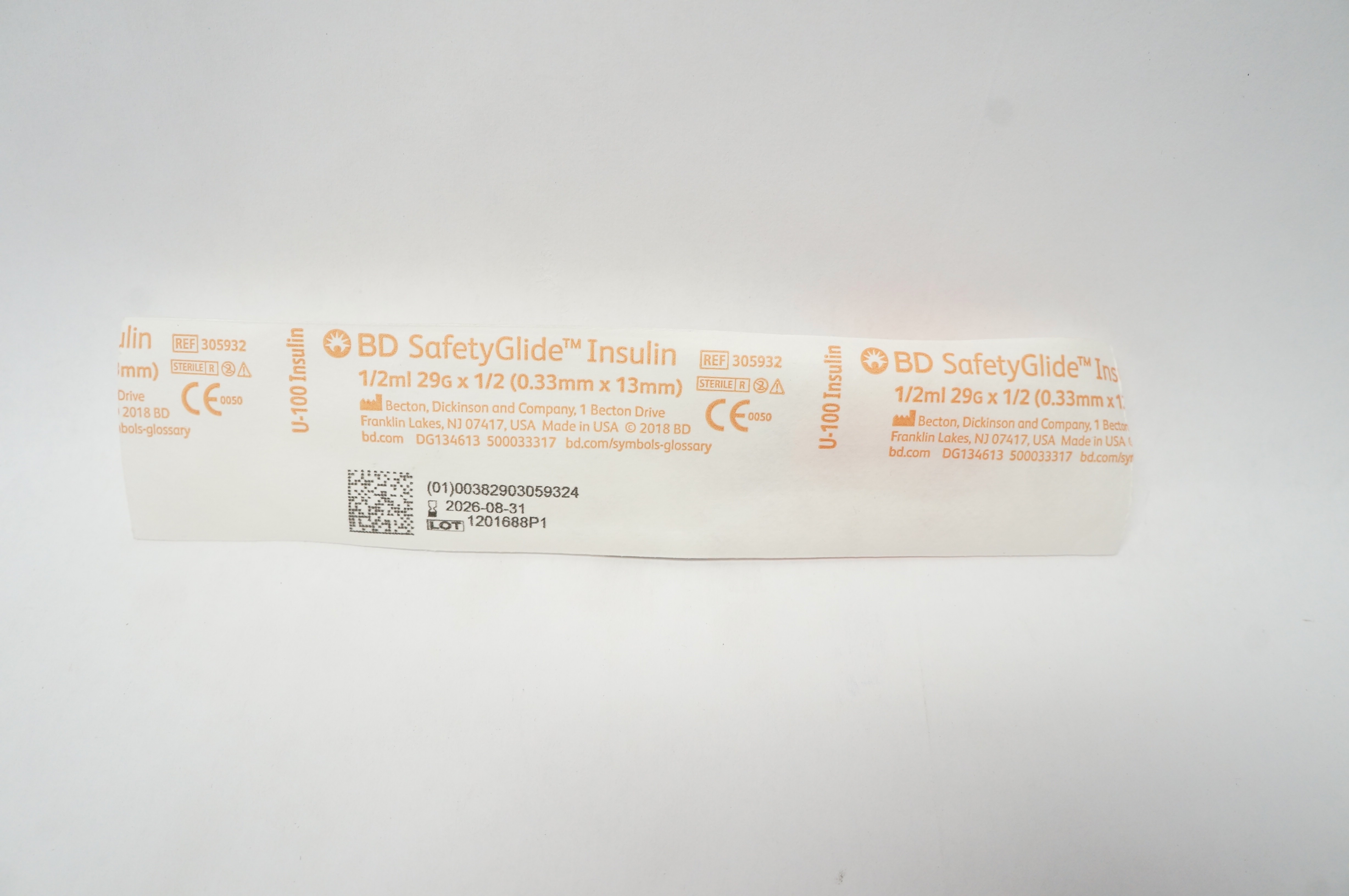 BD 305932 SafetyGlide U-100 Insulin Syringe 1/2ml, 29G x 1/2