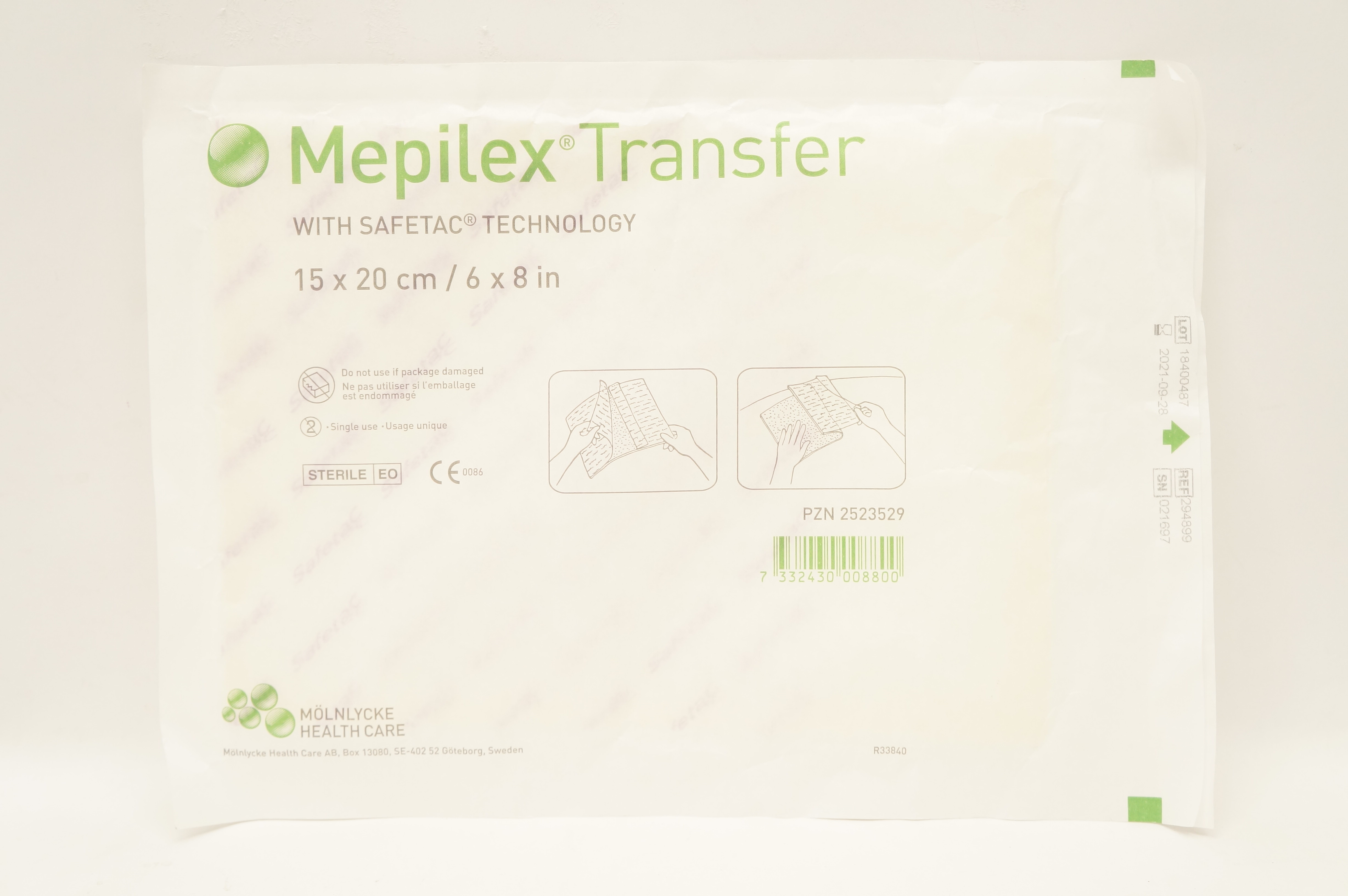 Molnlycke 294899 Mepilex Transfer Soft Silicone Exudate Dressing 6 x 8 inch (x)